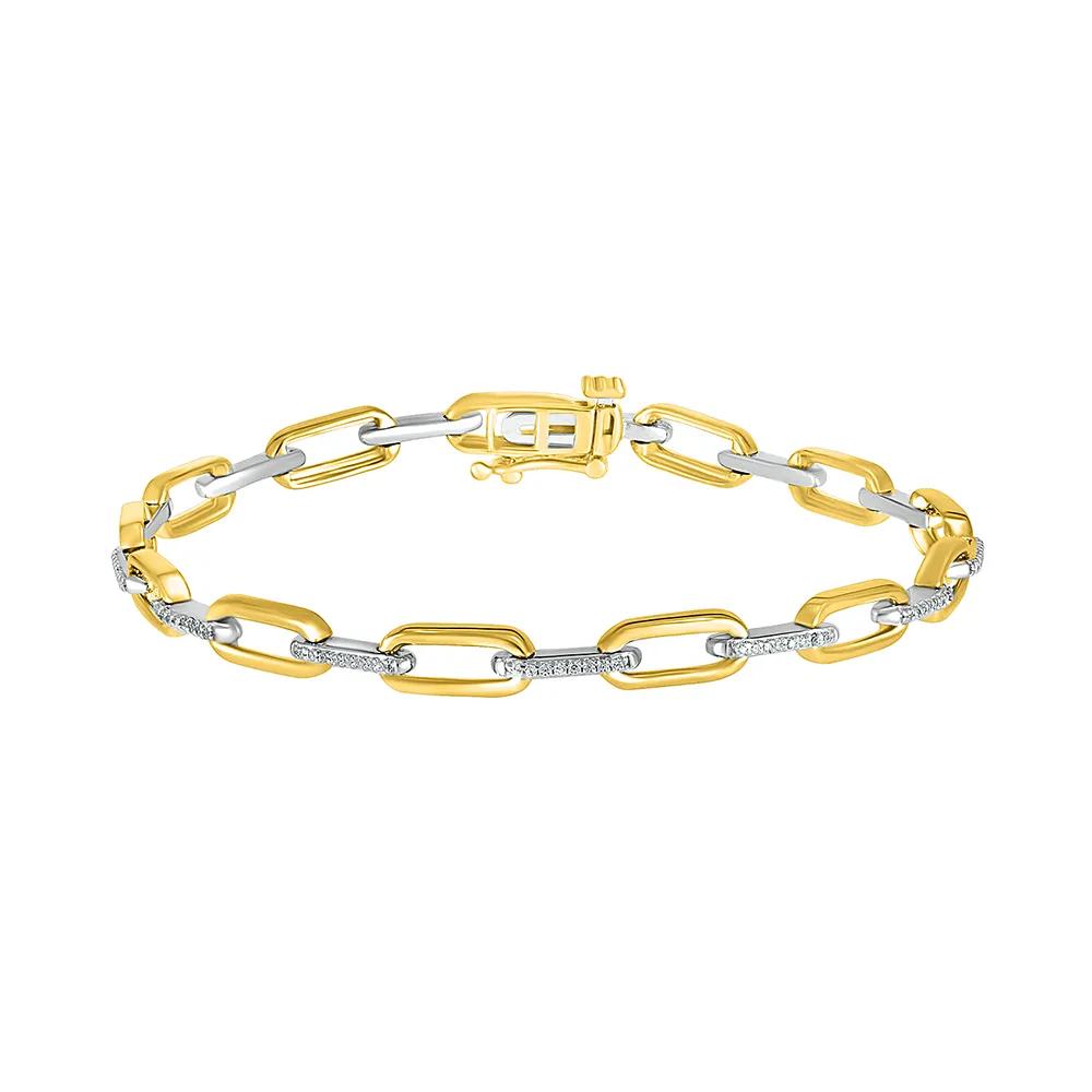 1/4 CT. Tw. Paperclip Chain Bracelet with Diamonds 10K Yellow & White Gold Size 4.40mm