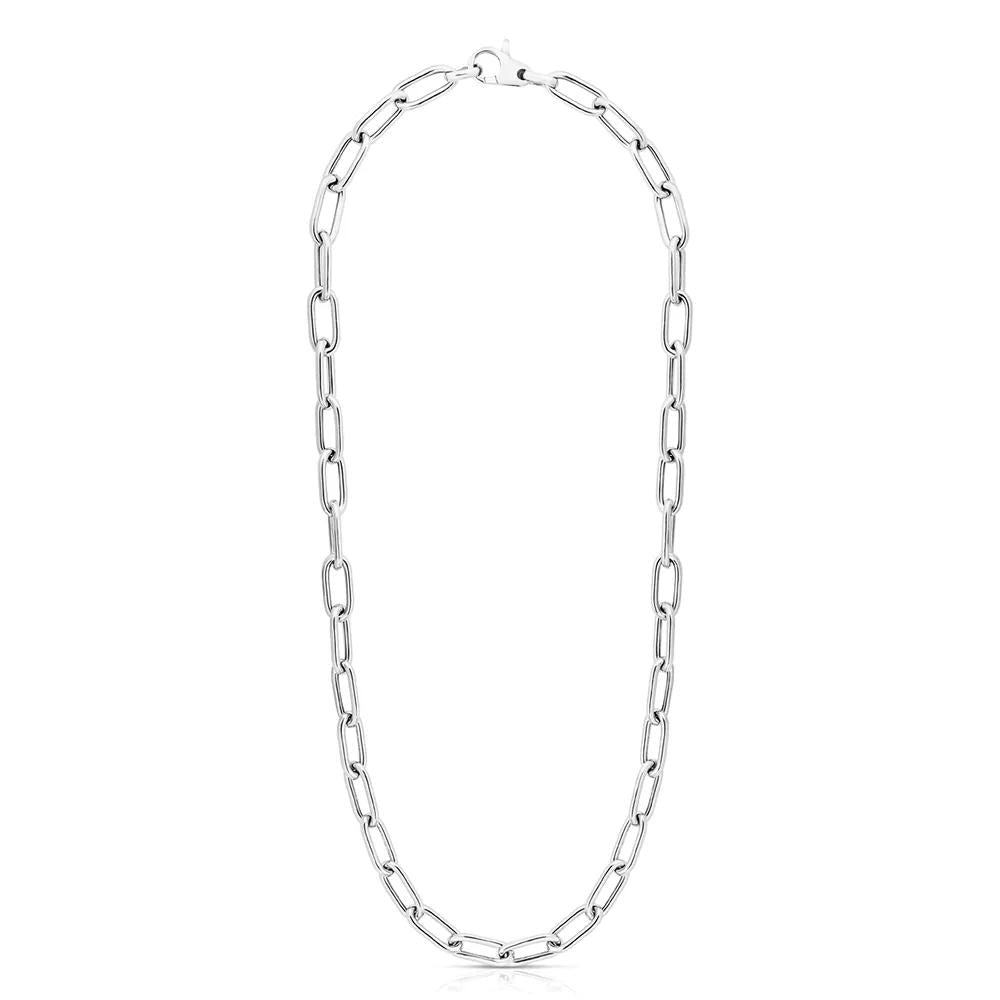 Paperclip Chain Necklace .925 Sterling Silver Gray Size 18"