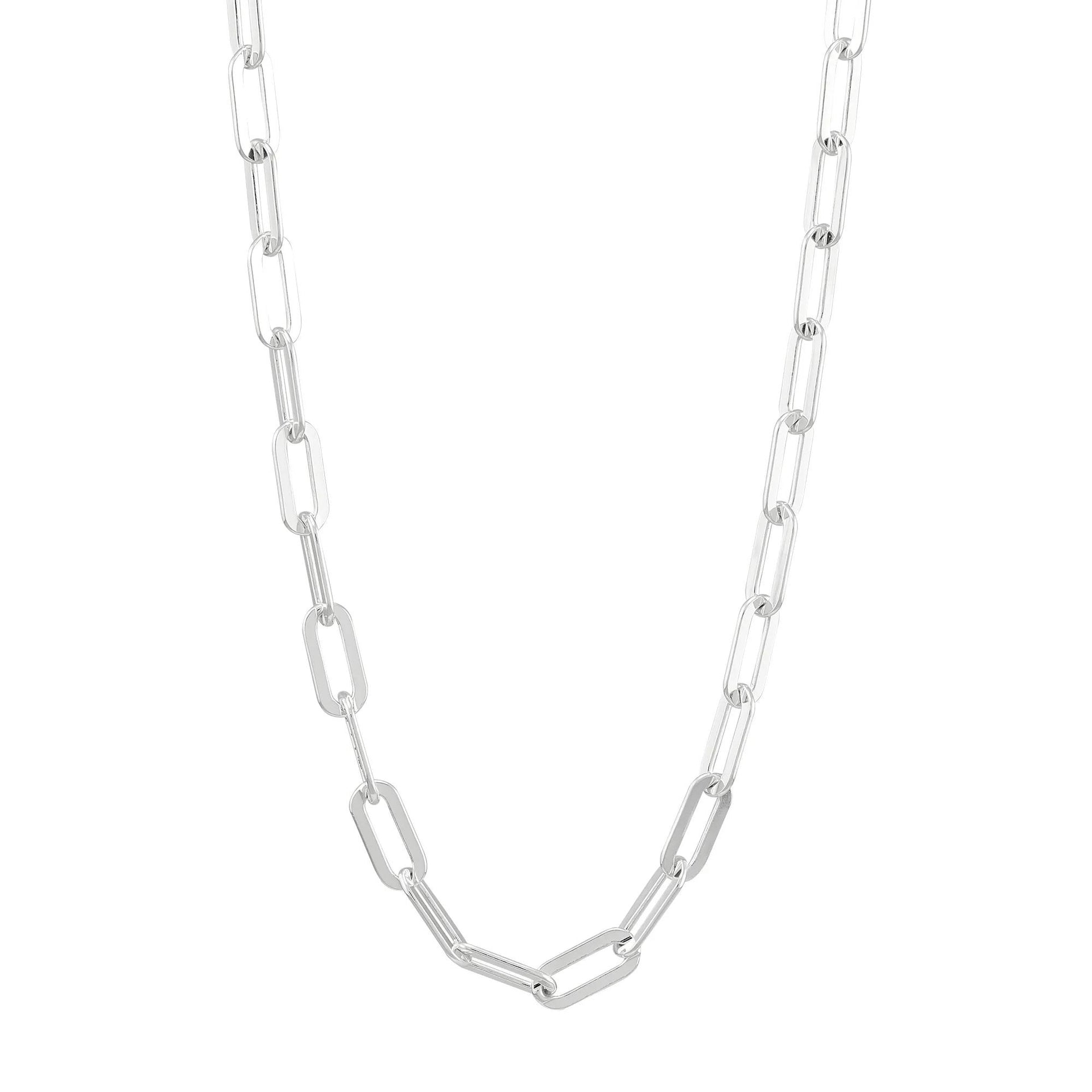 Paperclip Chain Necklace .925 Sterling Silver White Size 18"