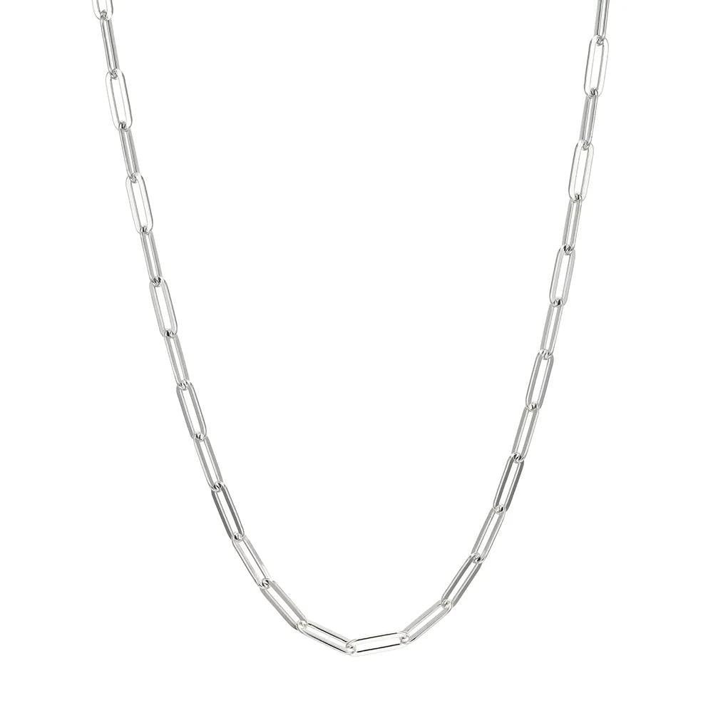 Paperclip Chain Necklace .925 Sterling Silver White Size 18"