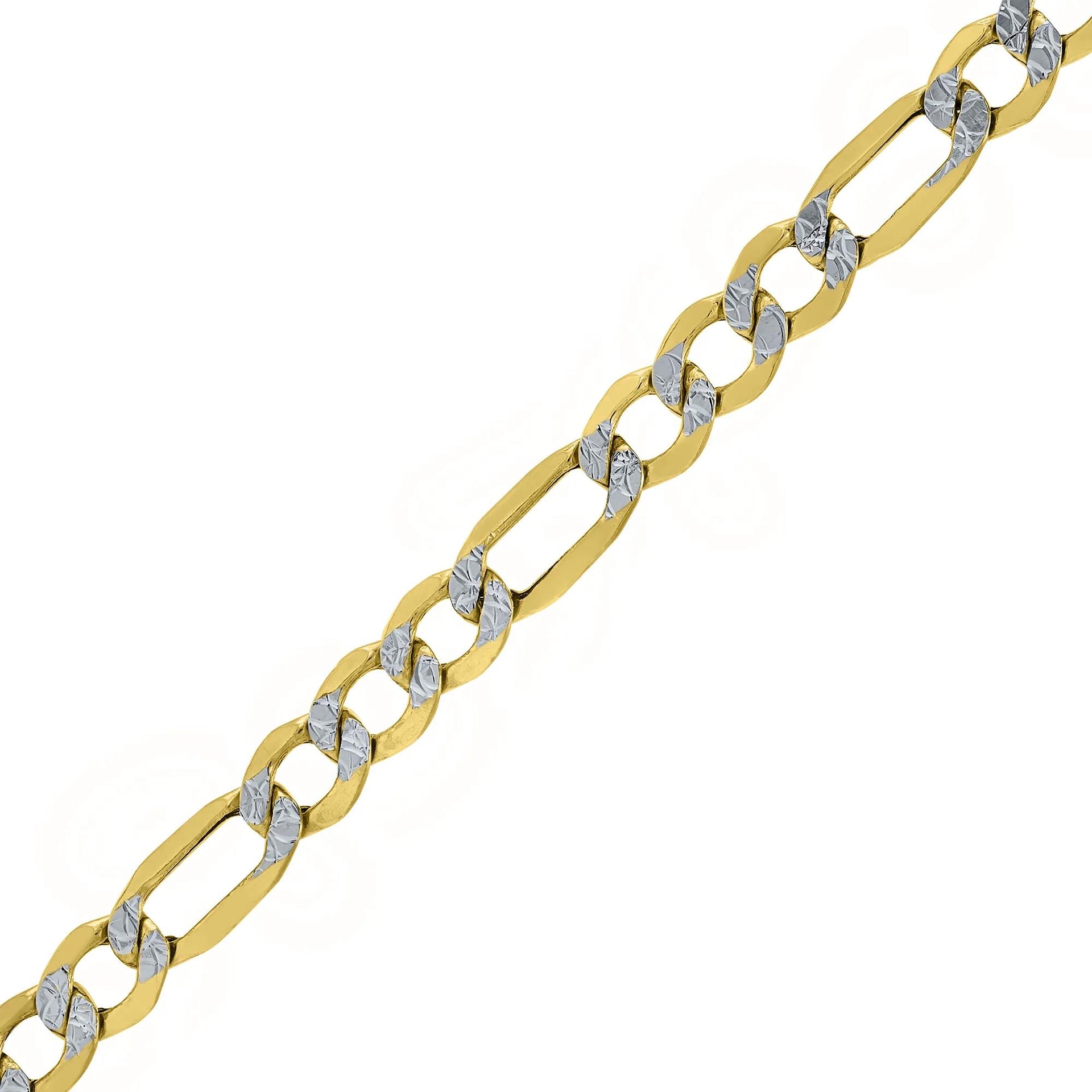 Pave Diamond-Cut Figaro Chain 14K Yellow Gold Necklace Size 18"