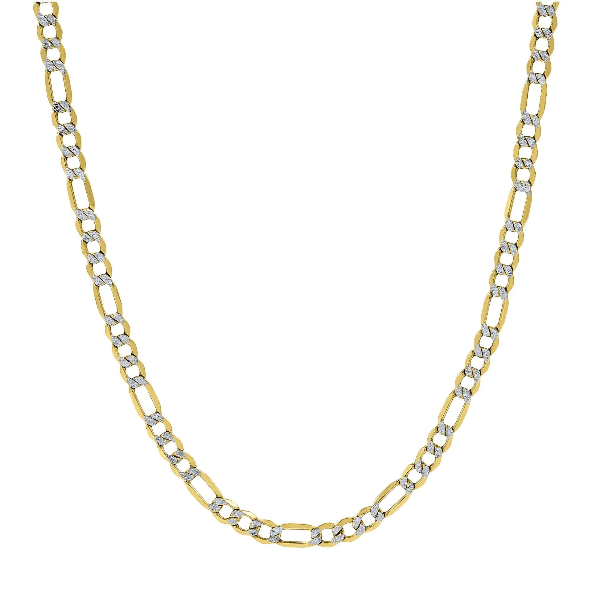Pave Diamond-Cut Figaro Chain 14K Yellow Gold Necklace Size 18"
