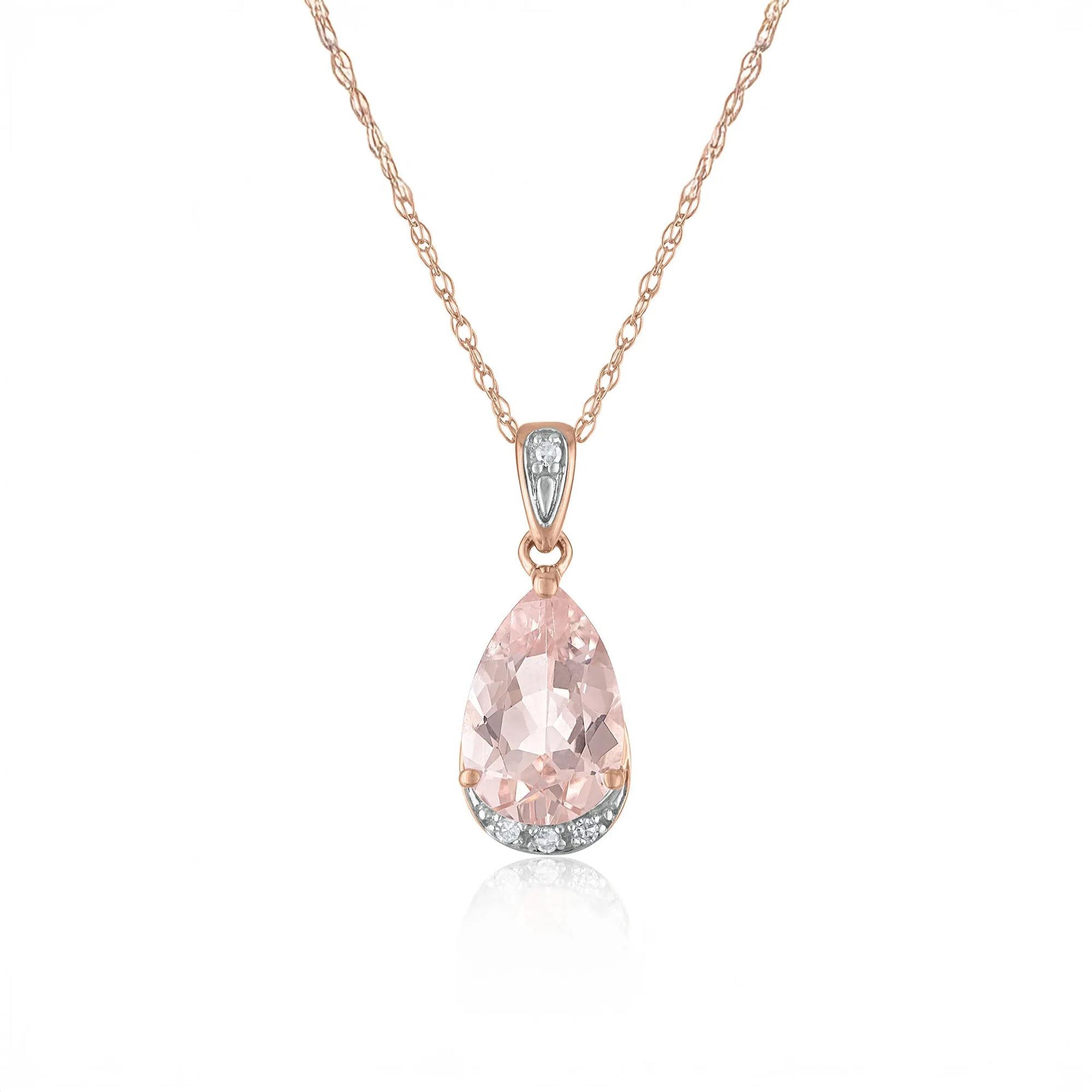 Pear Morganite and Diamond Accent Pendant Necklace 10K Rose Gold Size 18"