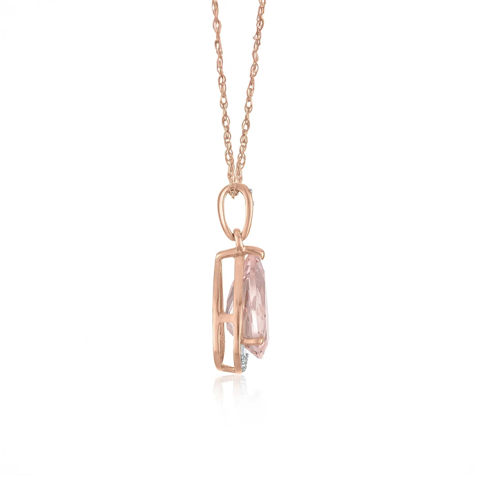 Pear Morganite and Diamond Accent Pendant Necklace 10K Rose Gold Size 18"