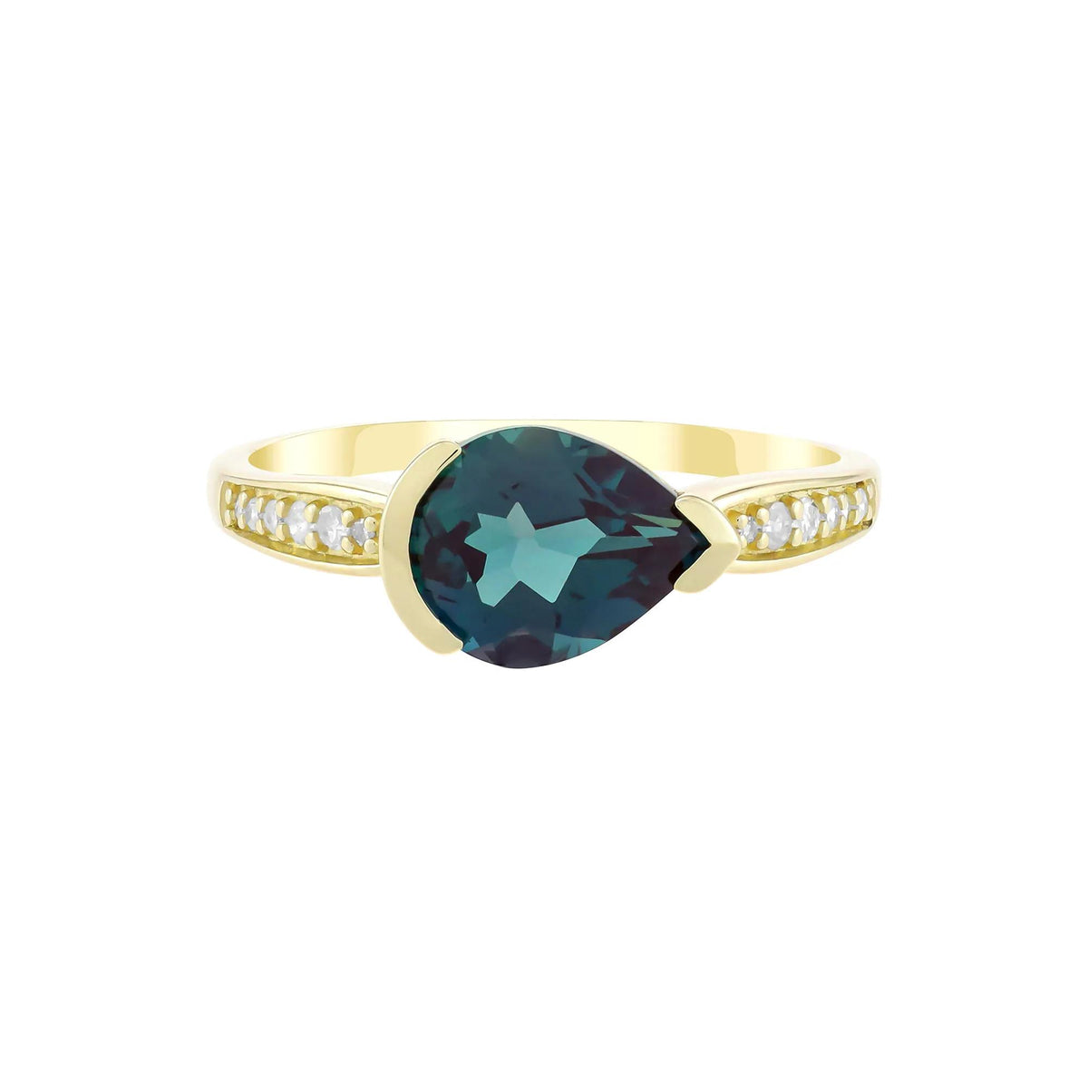 Pear-Shaped Alexandrite & Diamond Accent Ring 10K Yellow Gold Size 9 1.5mm