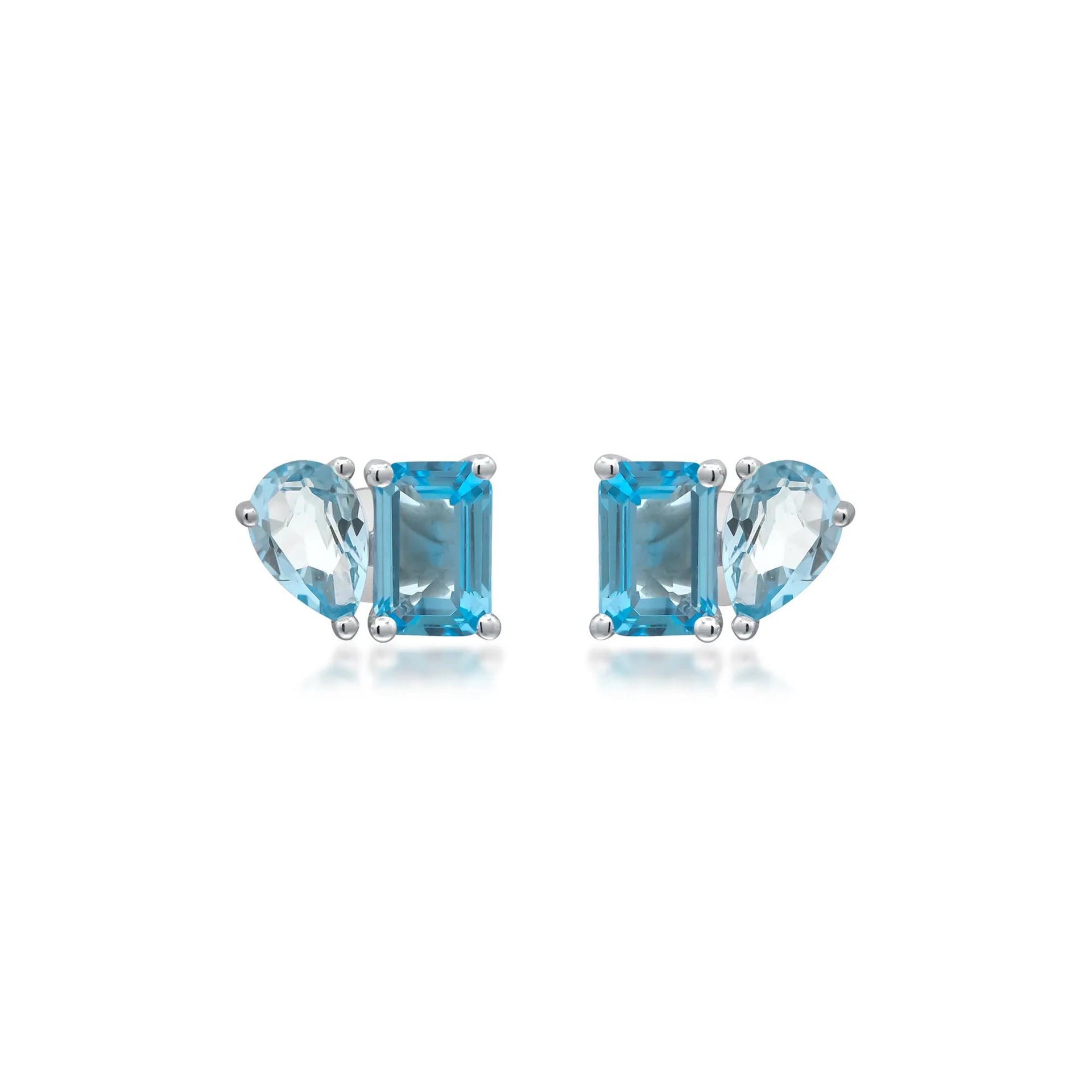 Pear-Shaped & Emerald-Cut Blue Topaz Earrings 10K White Gold Size 8.00mm