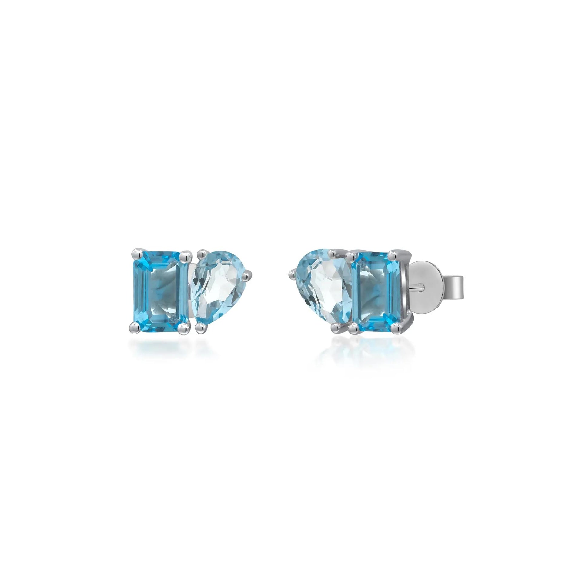 Pear-Shaped & Emerald-Cut Blue Topaz Earrings 10K White Gold Size 8.00mm