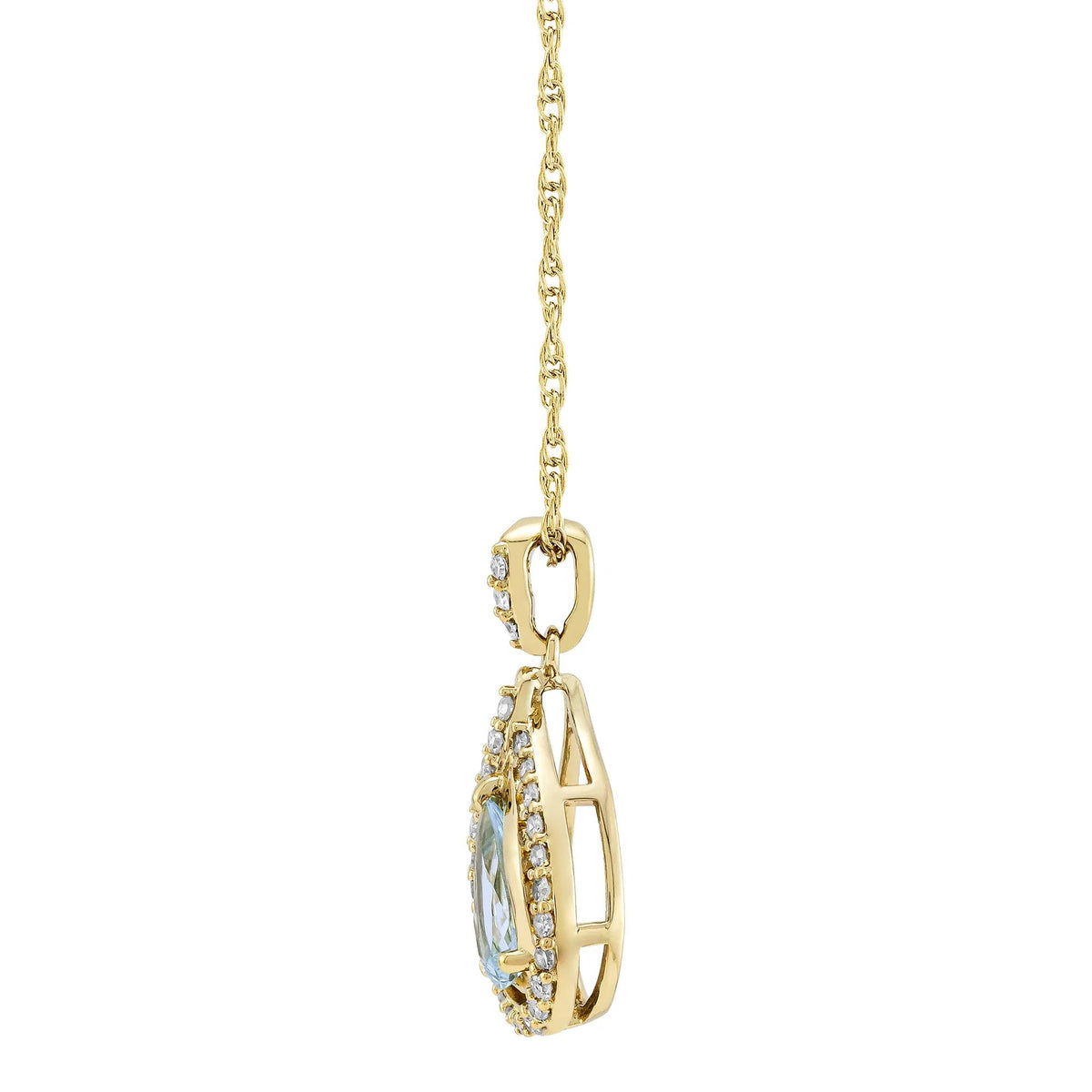 1/5 CT. Tw. Pear-Shaped Aquamarine & Diamond Pendant Necklace 10K Yellow Gold Size 18"