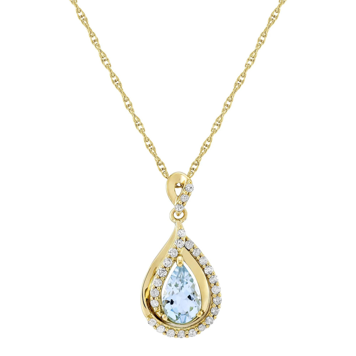 1/5 CT. Tw. Pear-Shaped Aquamarine & Diamond Pendant Necklace 10K Yellow Gold Size 18"