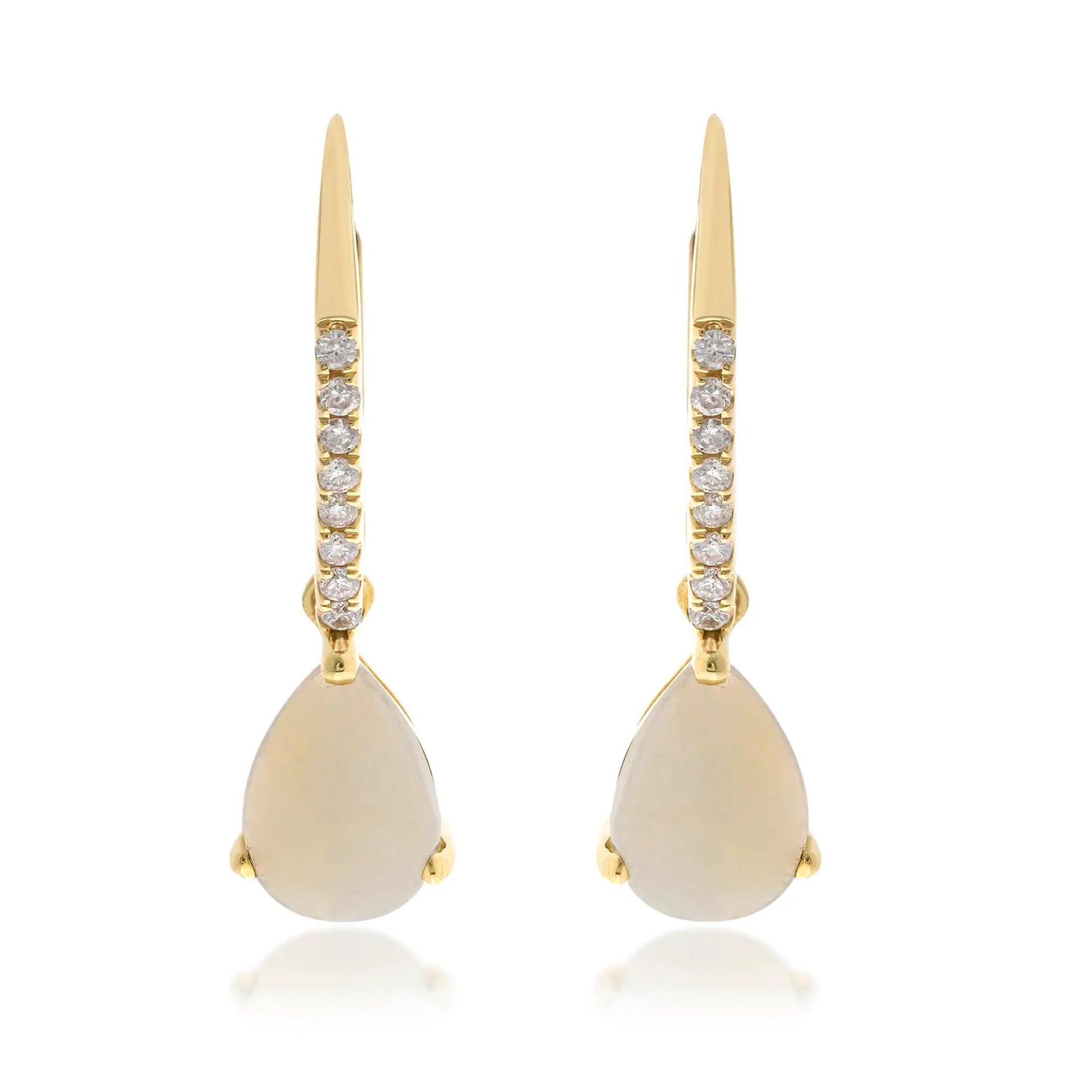 1/10 CT. Tw. Pear-Shaped Australian Opal & Diamond Drop Earrings 10K Yellow Gold Size 6.00mm