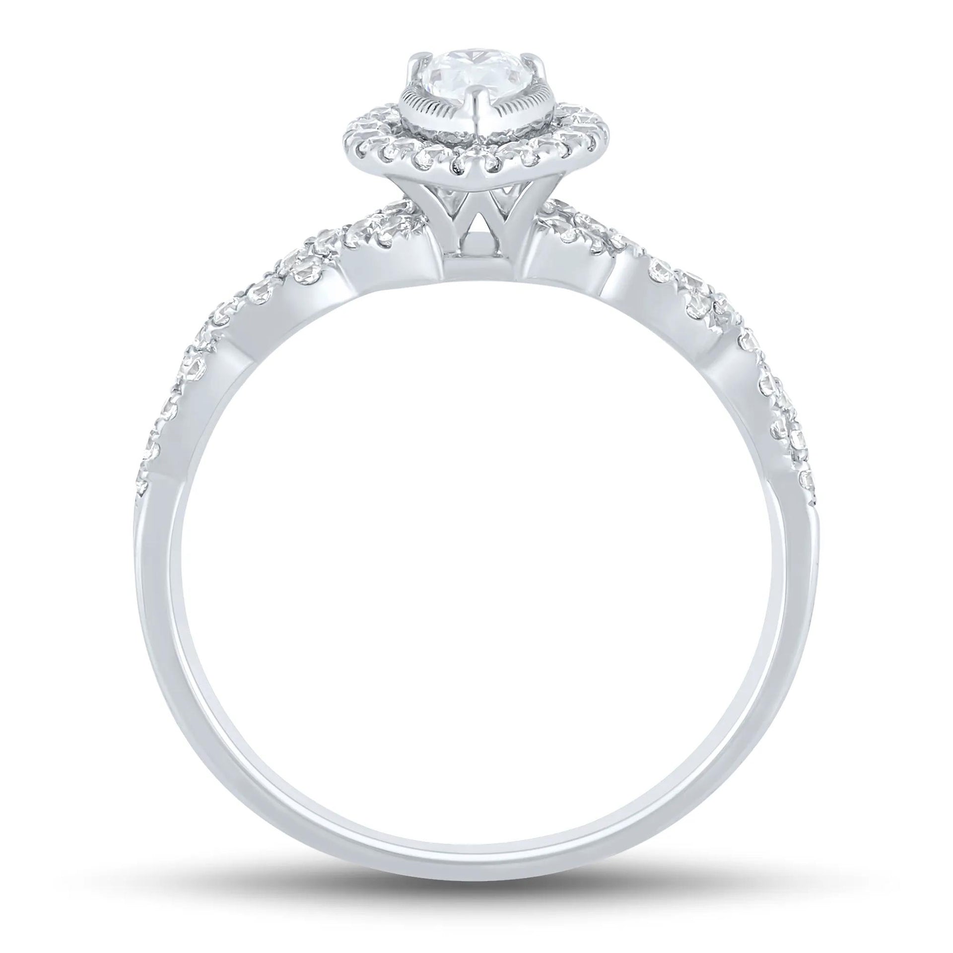 1/2 CT. Tw. Diamond Pear-Shaped Halo Engagement Ring 10K White Gold Round Brilliant Cut Size 9 1mm