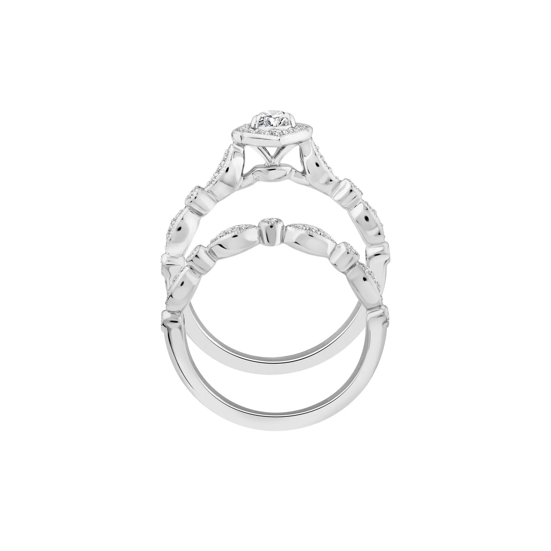 5/8 CT. Tw. Pear-Shaped Diamond Engagement Set 14K White Gold Ring Size 6.5 2mm