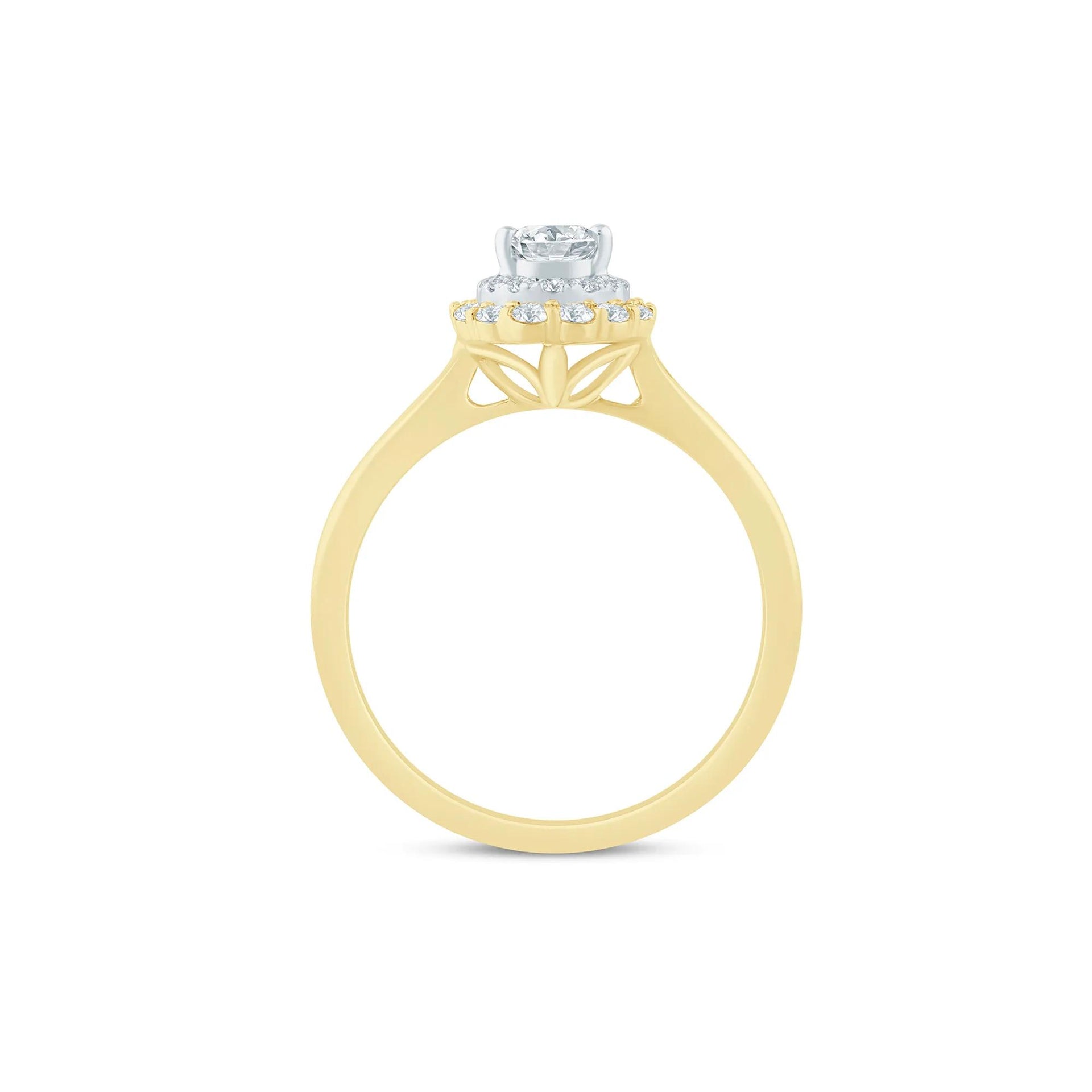 3/4 CT. Tw. Pear-Shaped Double Halo Engagement Ring 14K Yellow Gold Round Brilliant Cut Size 7 2mm