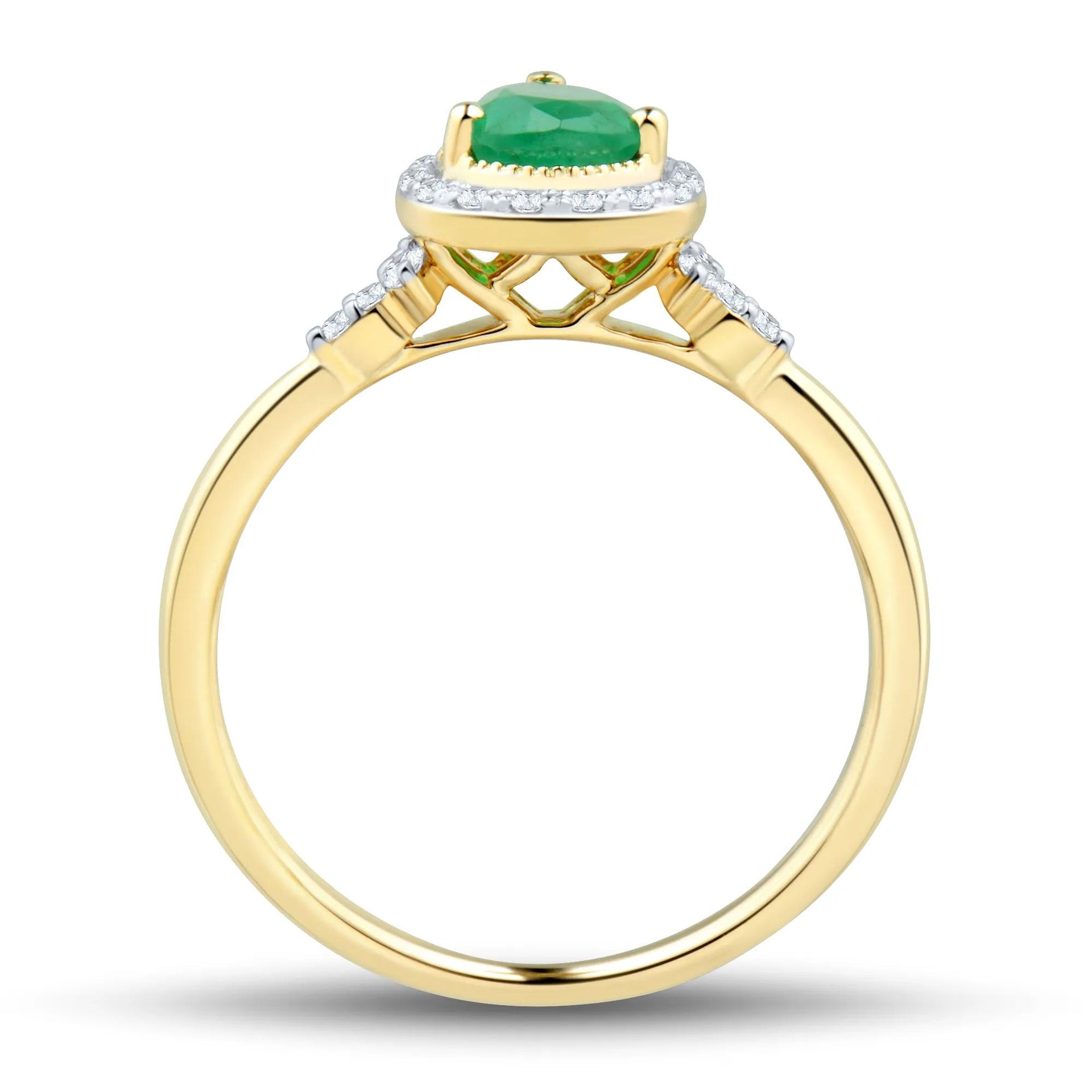 1/10 CT. Tw. Pear-Shaped Emerald and Diamond Ring 10K Yellow Gold Size 7 1mm