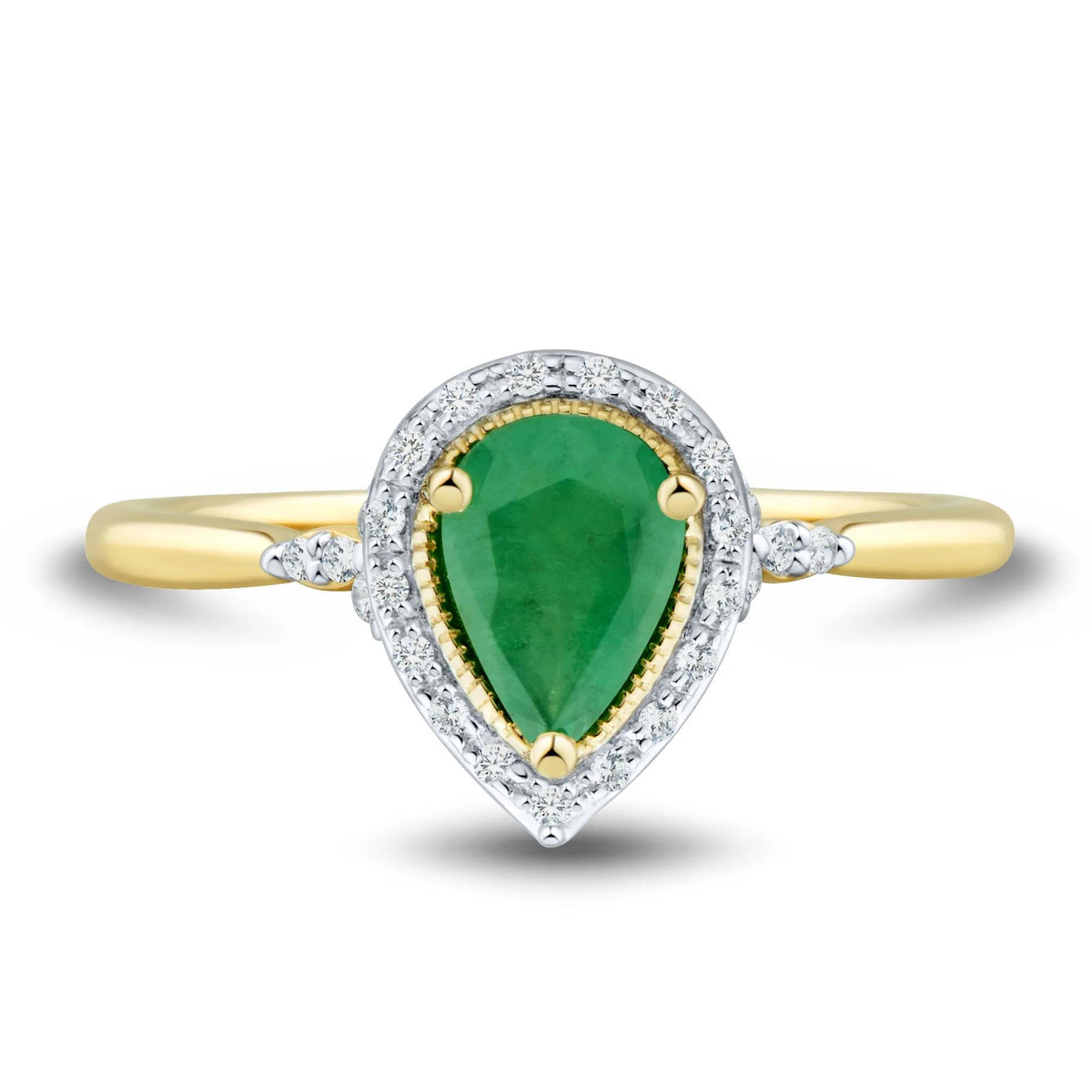 1/10 CT. Tw. Pear-Shaped Emerald and Diamond Ring 10K Yellow Gold Size 7 1mm