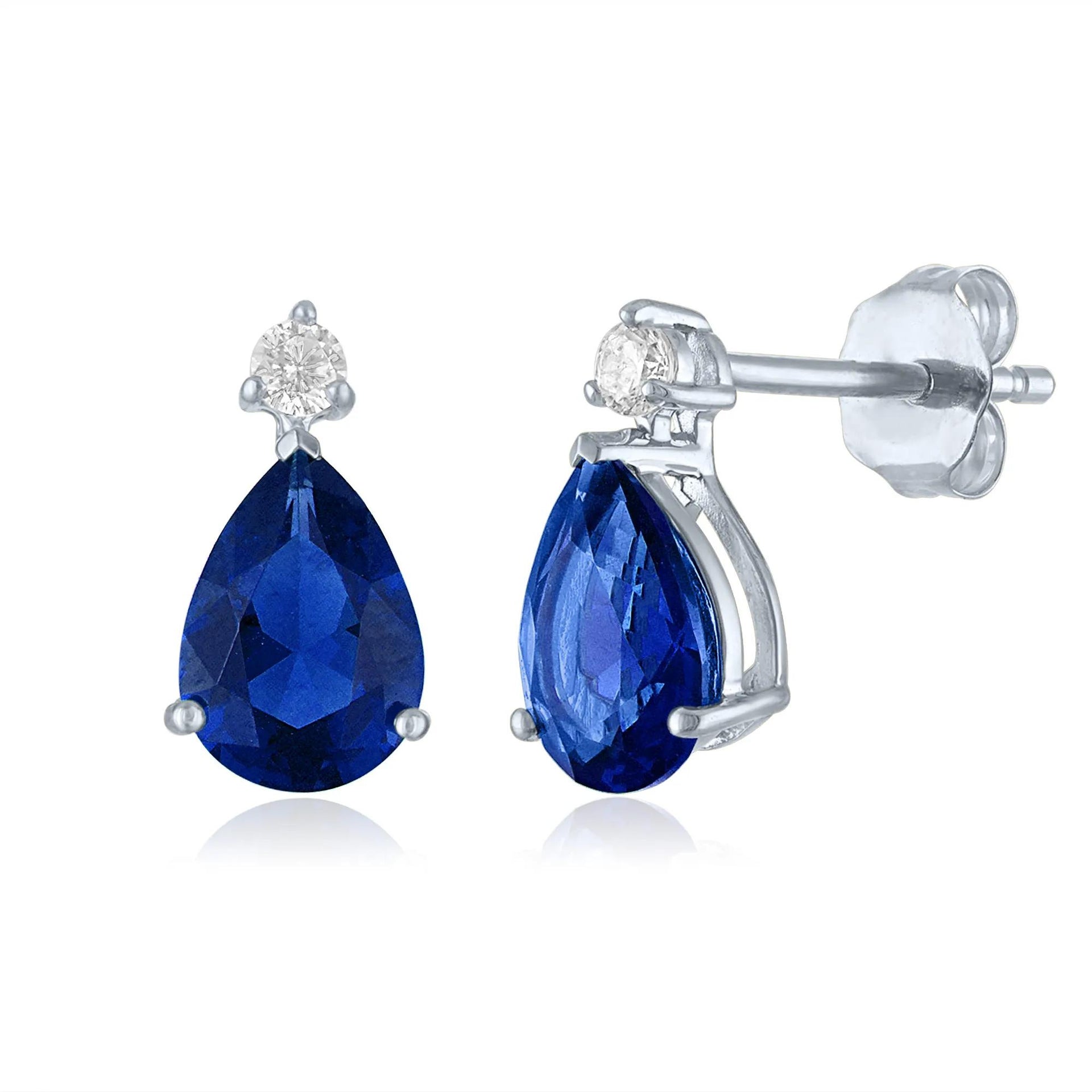 Lab-Created and Lab-Created White Sapphire Birthstone Earrings 10K White Gold Size 10.00mm