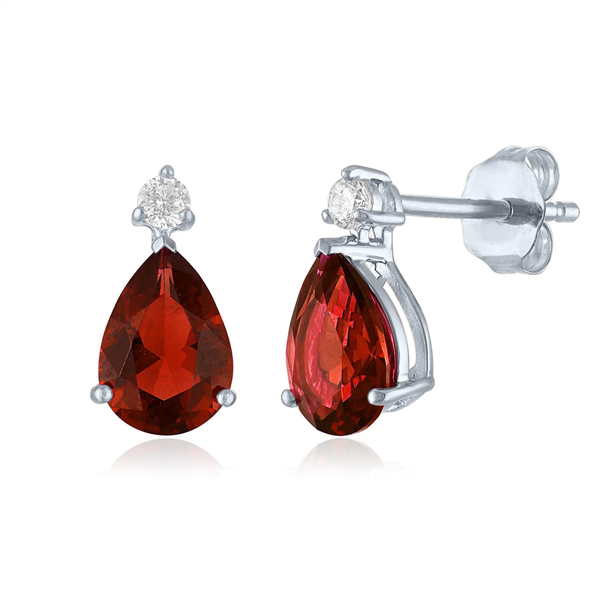 Garnet and Lab-Created White Sapphire Birthstone Earrings 10K White Gold Size 10.00mm