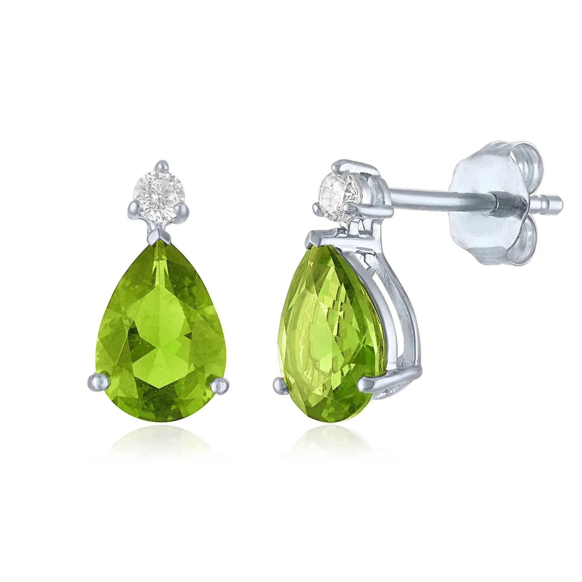 Peridot and Lab-Created White Sapphire Birthstone Earrings 10K White Gold Size 10.00mm