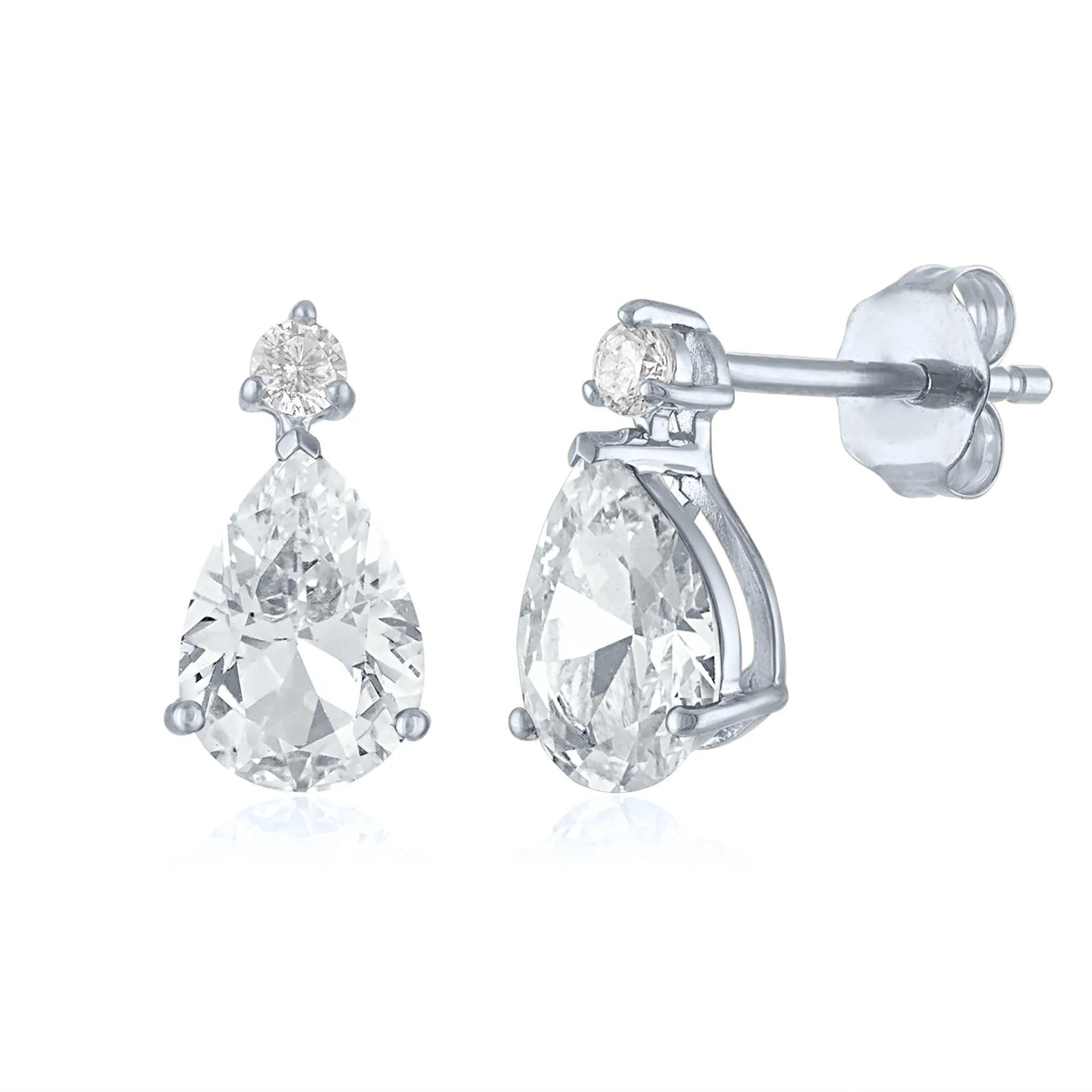 Lab-Created White Sapphire Birthstone Earrings 10K White Gold Size 10.00mm