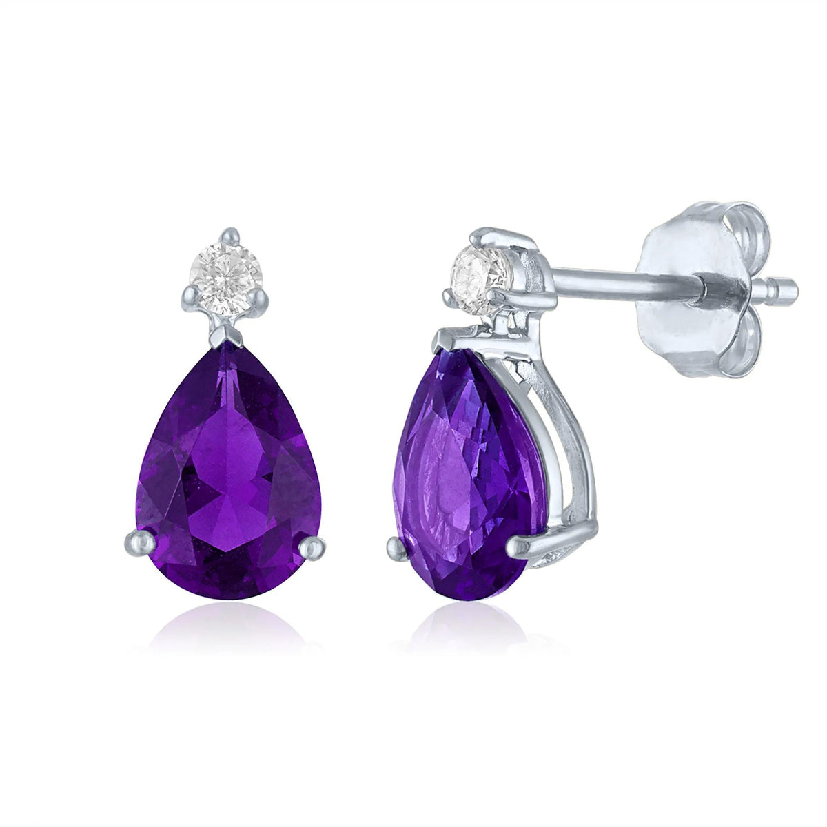 Amethyst and Lab-Created White Sapphire Birthstone Earrings 10K White Gold Size 10.00mm
