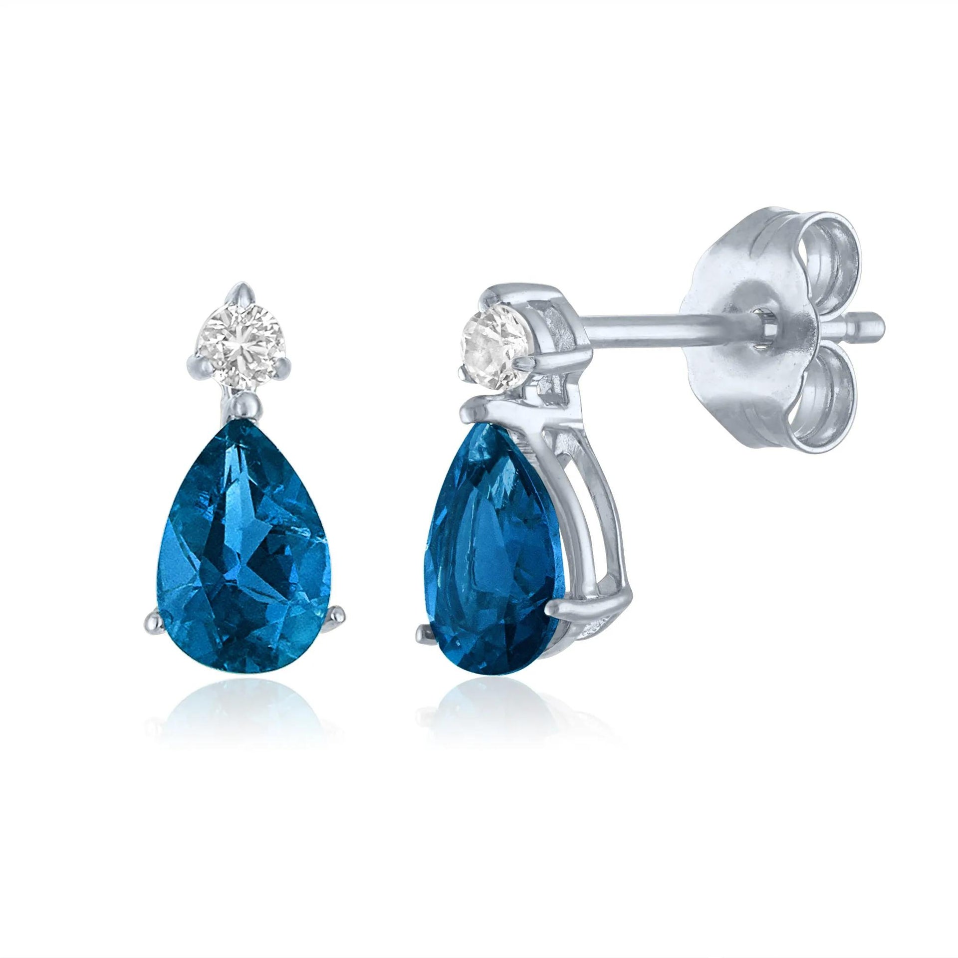 Blue Topaz and Lab-Created White Sapphire Birthstone Earrings 10K White Gold Size 9.00mm