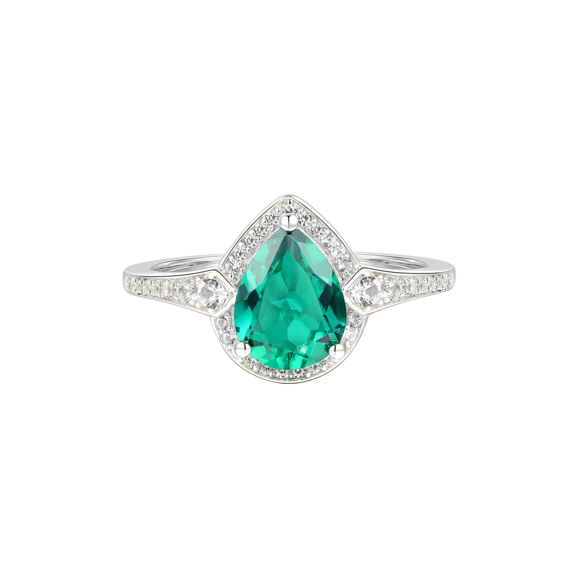 Pear-Shaped Lab Created Emerald Earring Pendant Necklace & Ring Set .925 Sterling Silver White Size 8.5