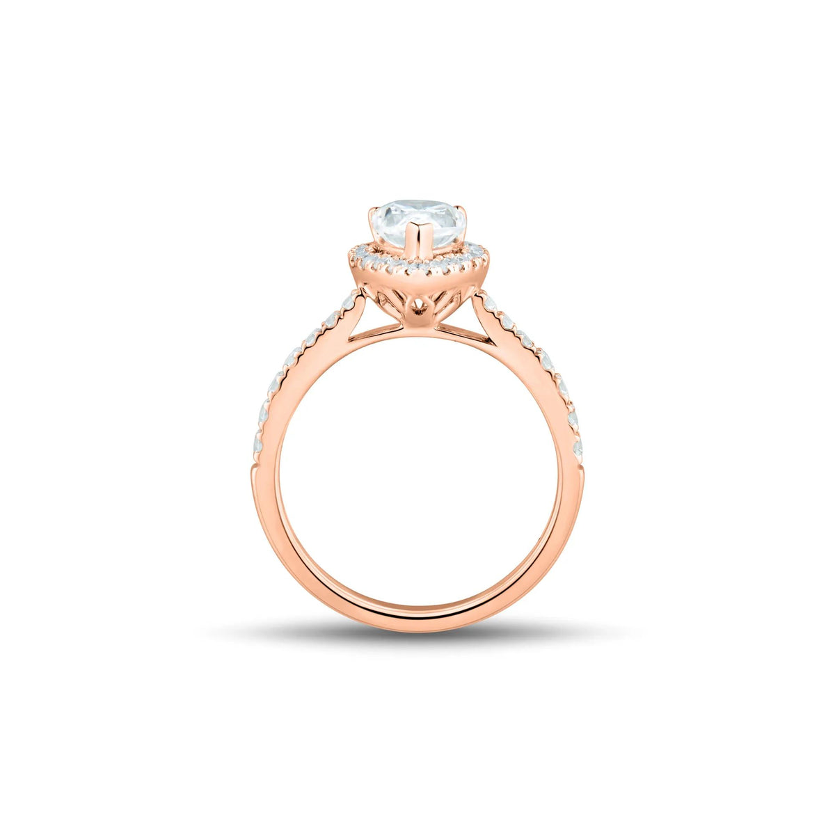 1/2 CT. Tw. Pear-Shaped Lab Grown Diamond Halo Engagement Ring 14K Rose Gold Round Brilliant Cut Size 5 1mm