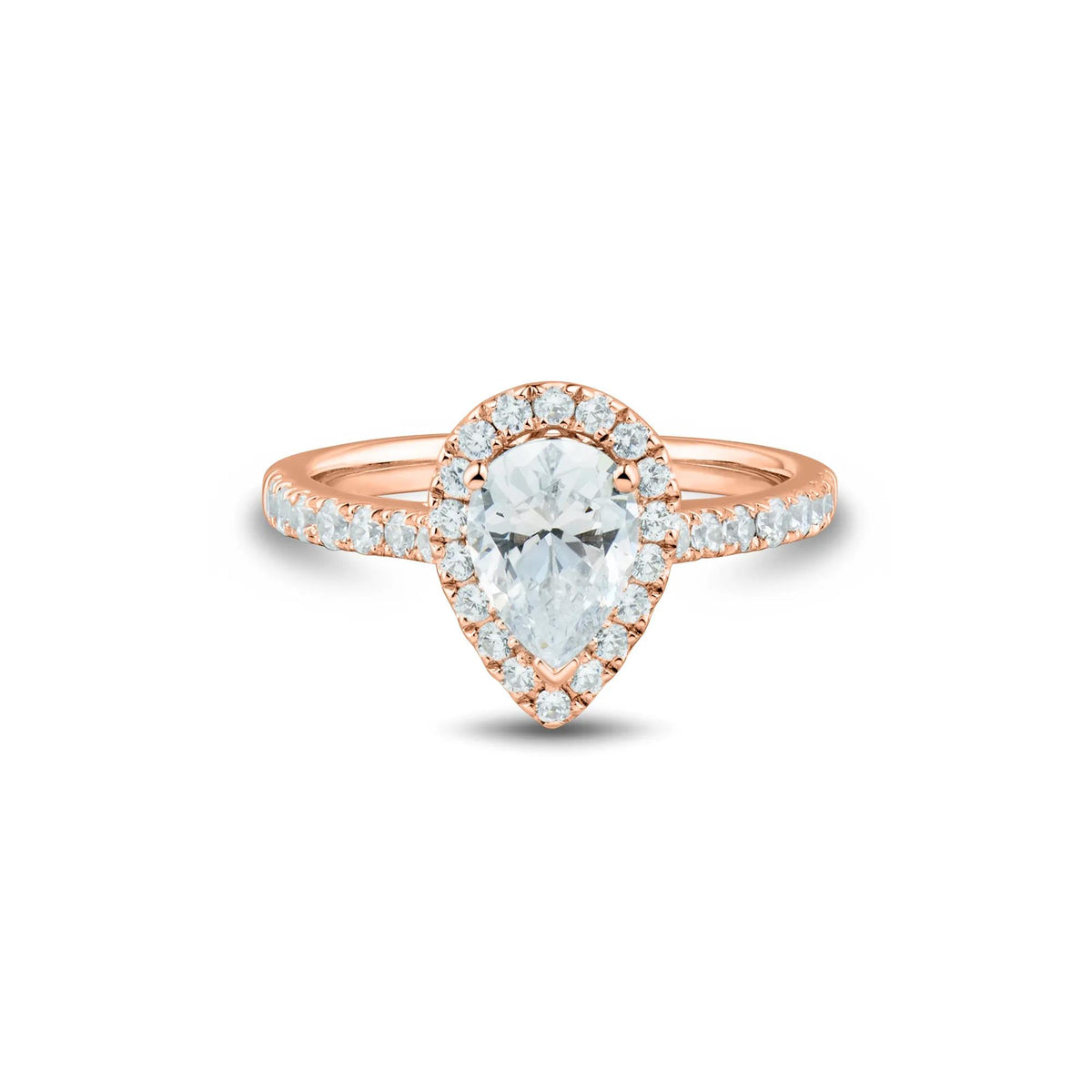 1/2 CT. Tw. Pear-Shaped Lab Grown Diamond Halo Engagement Ring 14K Rose Gold Round Brilliant Cut Size 5 1mm