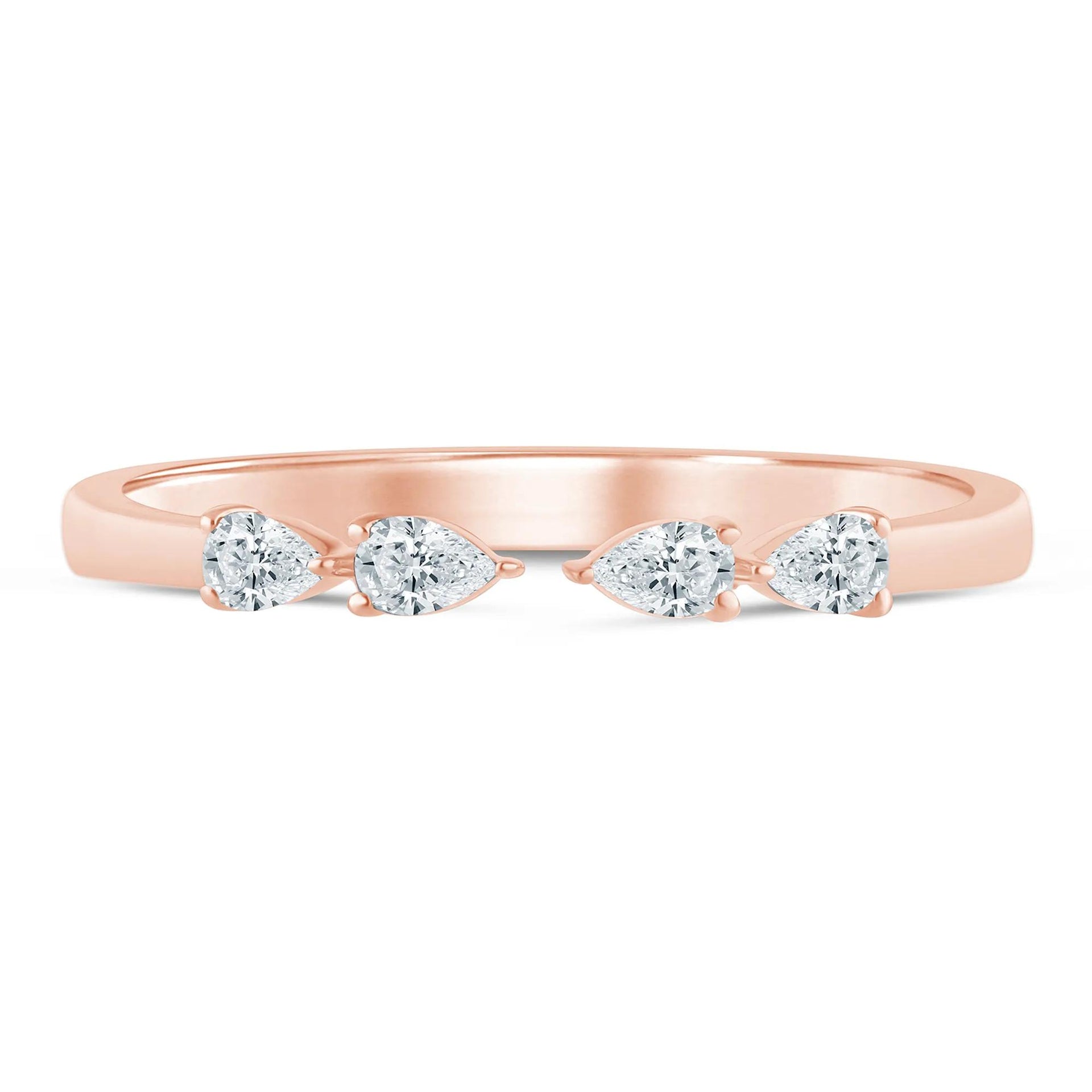 1/7 CT. Tw. Pear-Shaped Lab Grown Diamond Open Anniversary Band Ring 14K Rose Gold Size 8 2mm