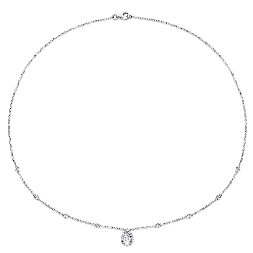 Pear-Shaped Moissanite Pendant Necklace with Bezel-Set Diamonds .925 Sterling Silver (1/2 CT. Dew) White Size 18"
