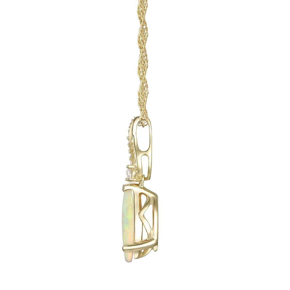Pear-Shaped Opal Pendant Necklace with Diamond Accents 10K Yellow Gold Size 18"