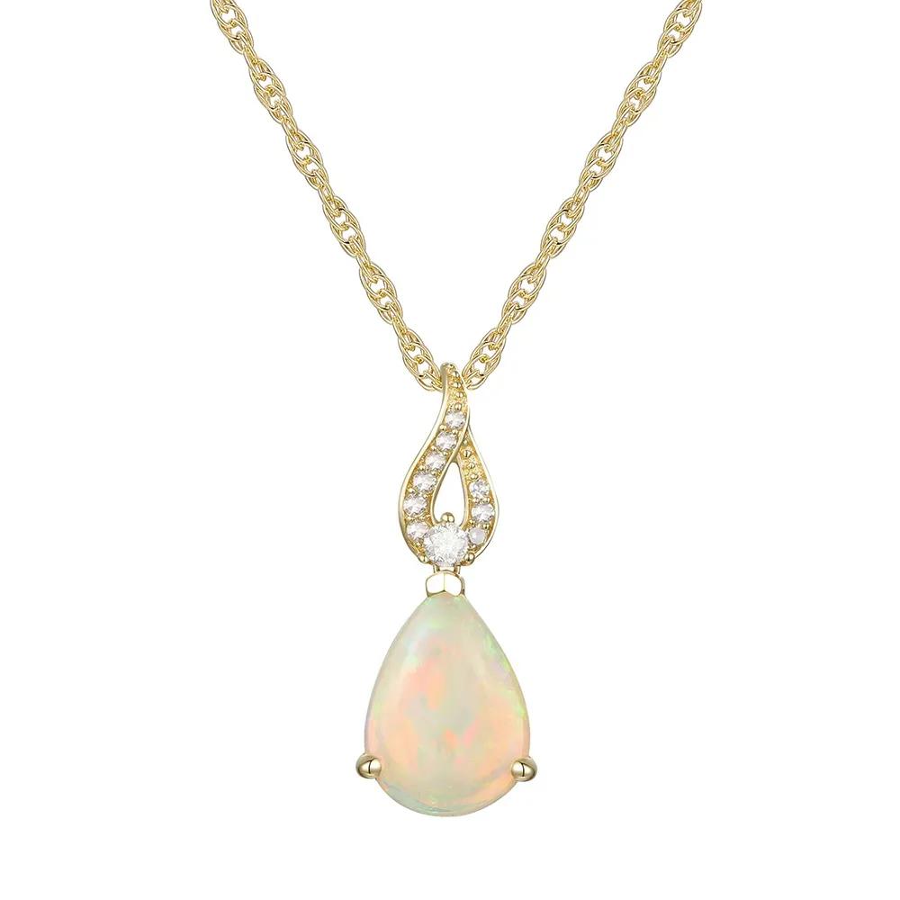 Pear-Shaped Opal Pendant Necklace with Diamond Accents 10K Yellow Gold Size 18"