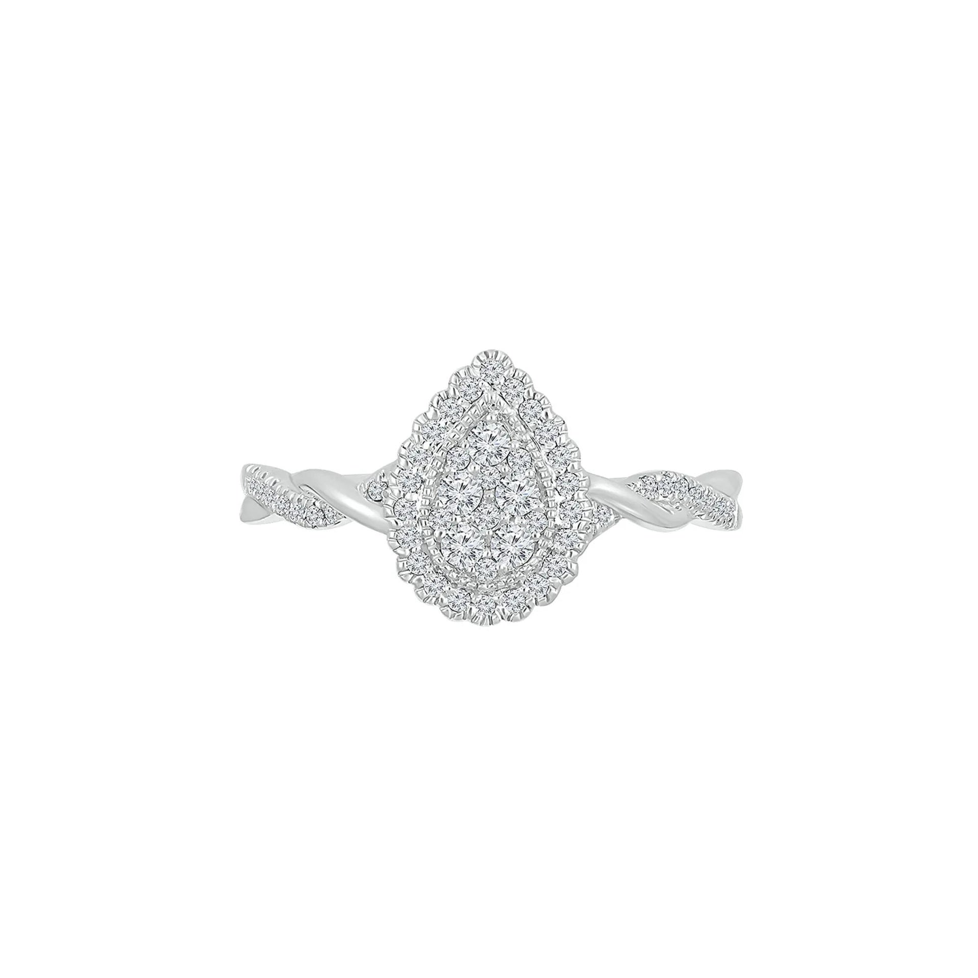 1/4 CT. Tw. Pear-Shaped Promise Ring with Diamond Twist Band .925 Sterling Silver Round Brilliant Cut White Size 6.5