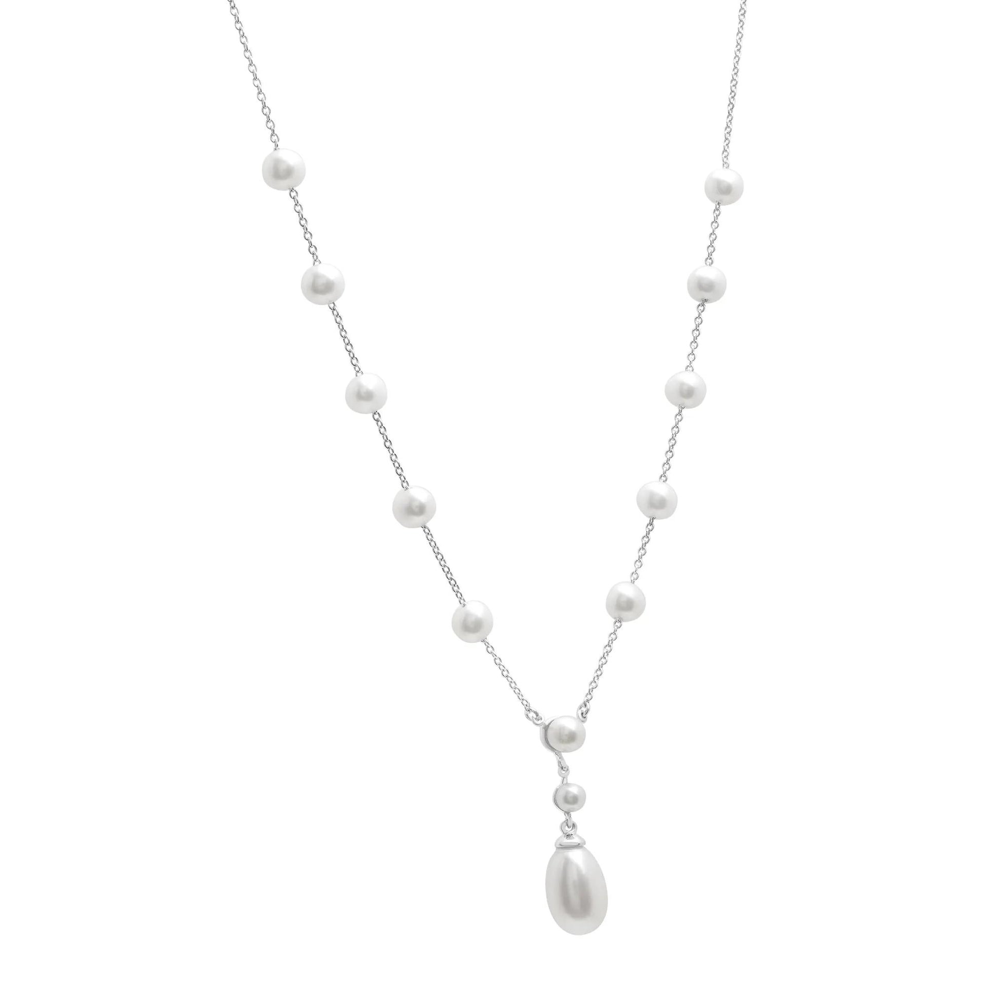 Pearl Drop Pendant Necklace .925 Sterling Silver White Size 17"
