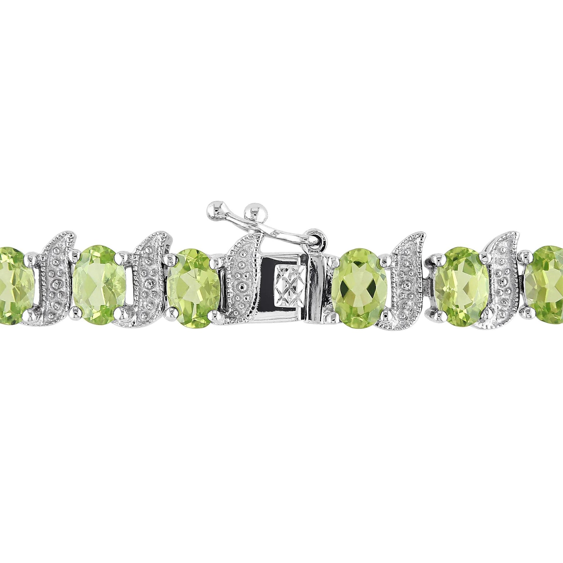 Peridot & Diamond Accent Bracelet .925 Sterling Silver White Size 7.50mm