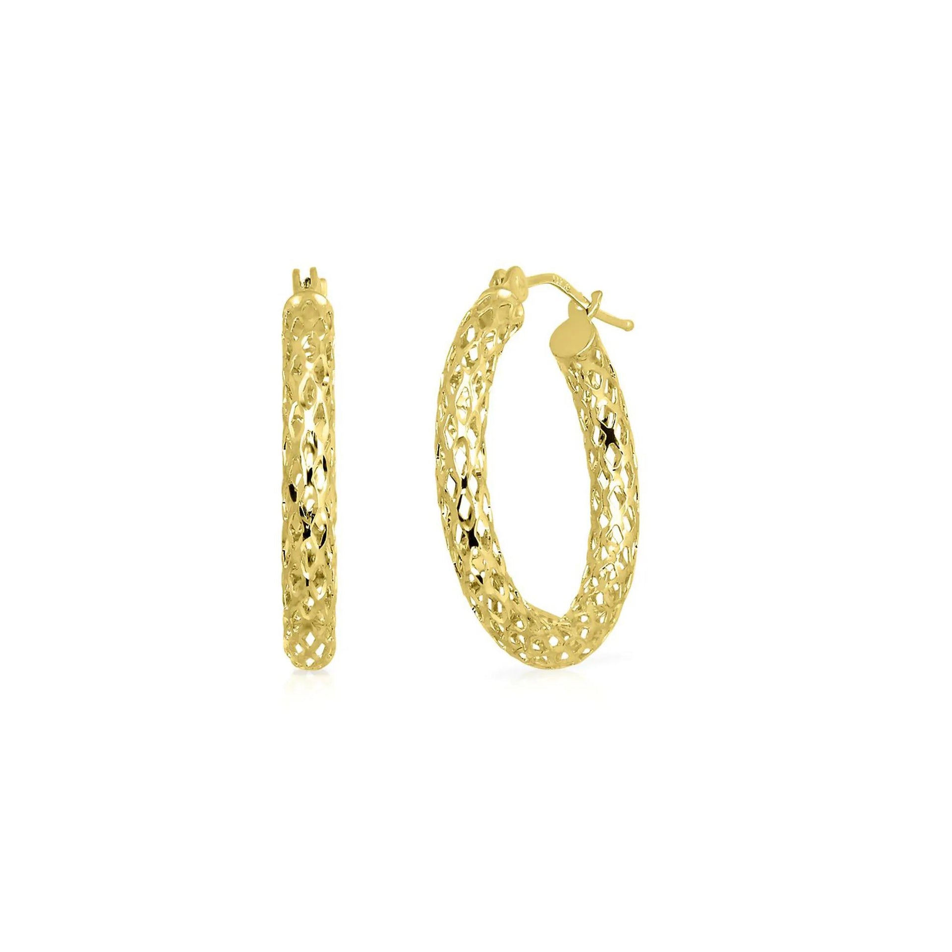 Pierced Tube Hoop Earrings 14K Yellow Gold Size 16.00mm