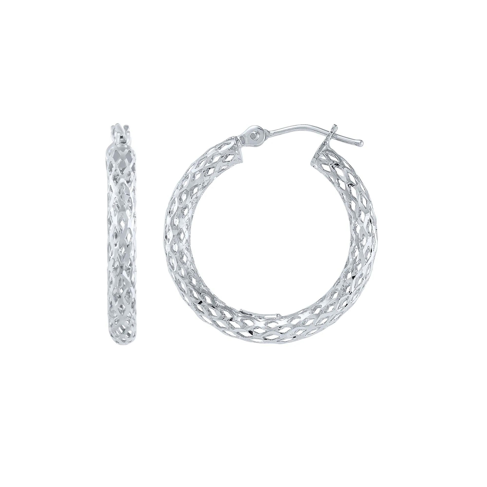 Pierced Tube Hoop Earrings 14K White Gold Size 16.00mm