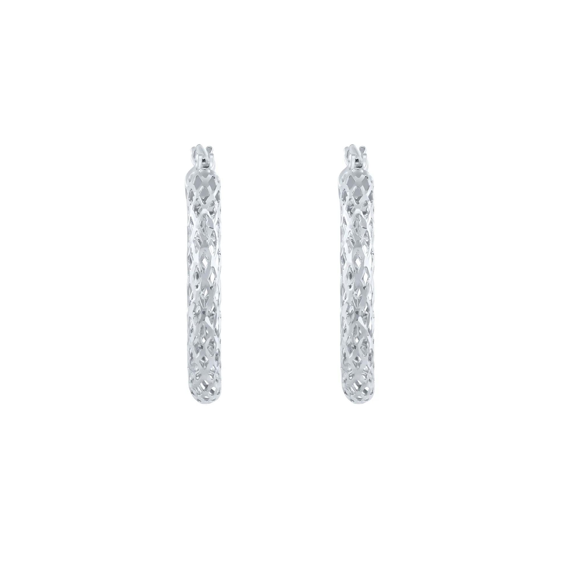 Pierced Tube Hoop Earrings 14K White Gold Size 16.00mm