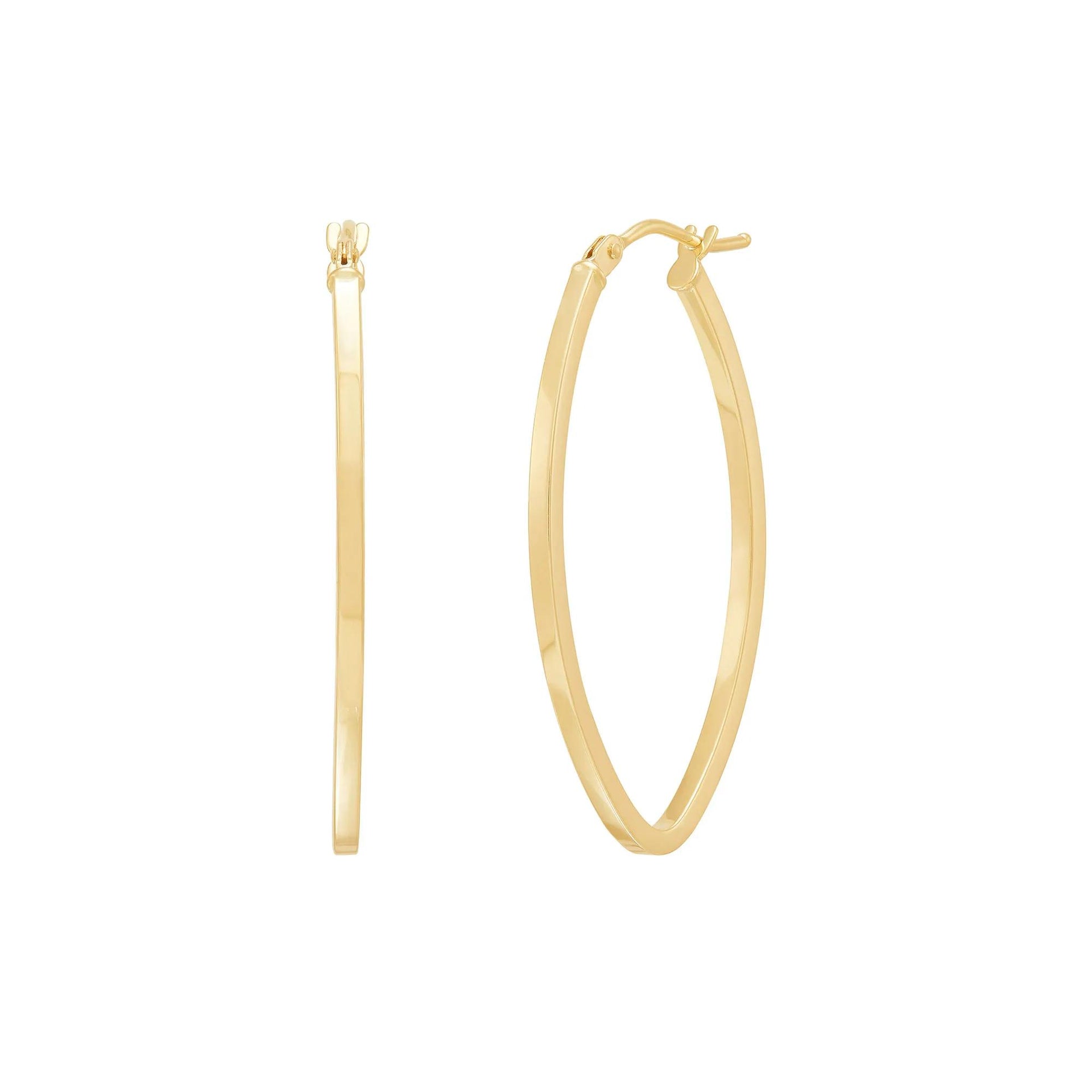 Pinched Oval Hoop Earrings 14K Yellow Gold Size 19.50mm