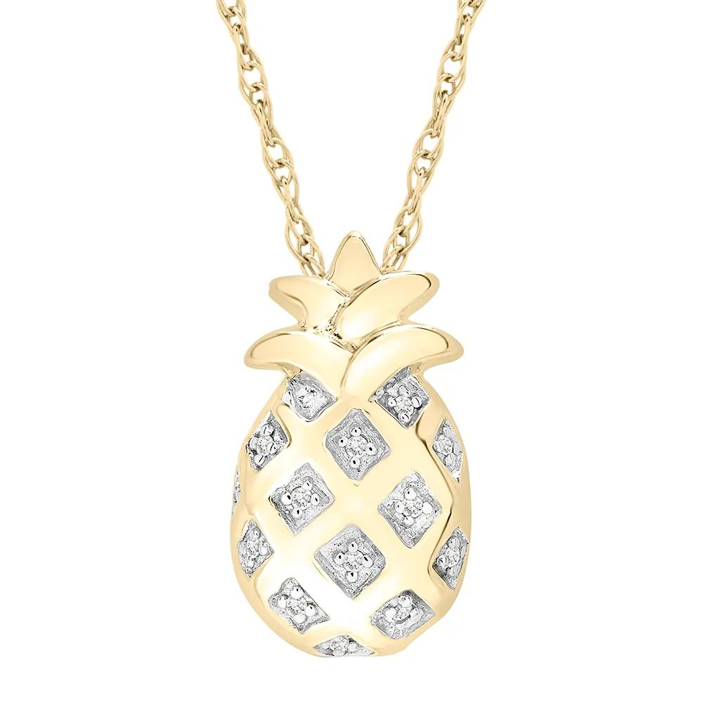 Pineapple Pendant Necklace with Diamond Accents 10K Yellow Gold Size 18"