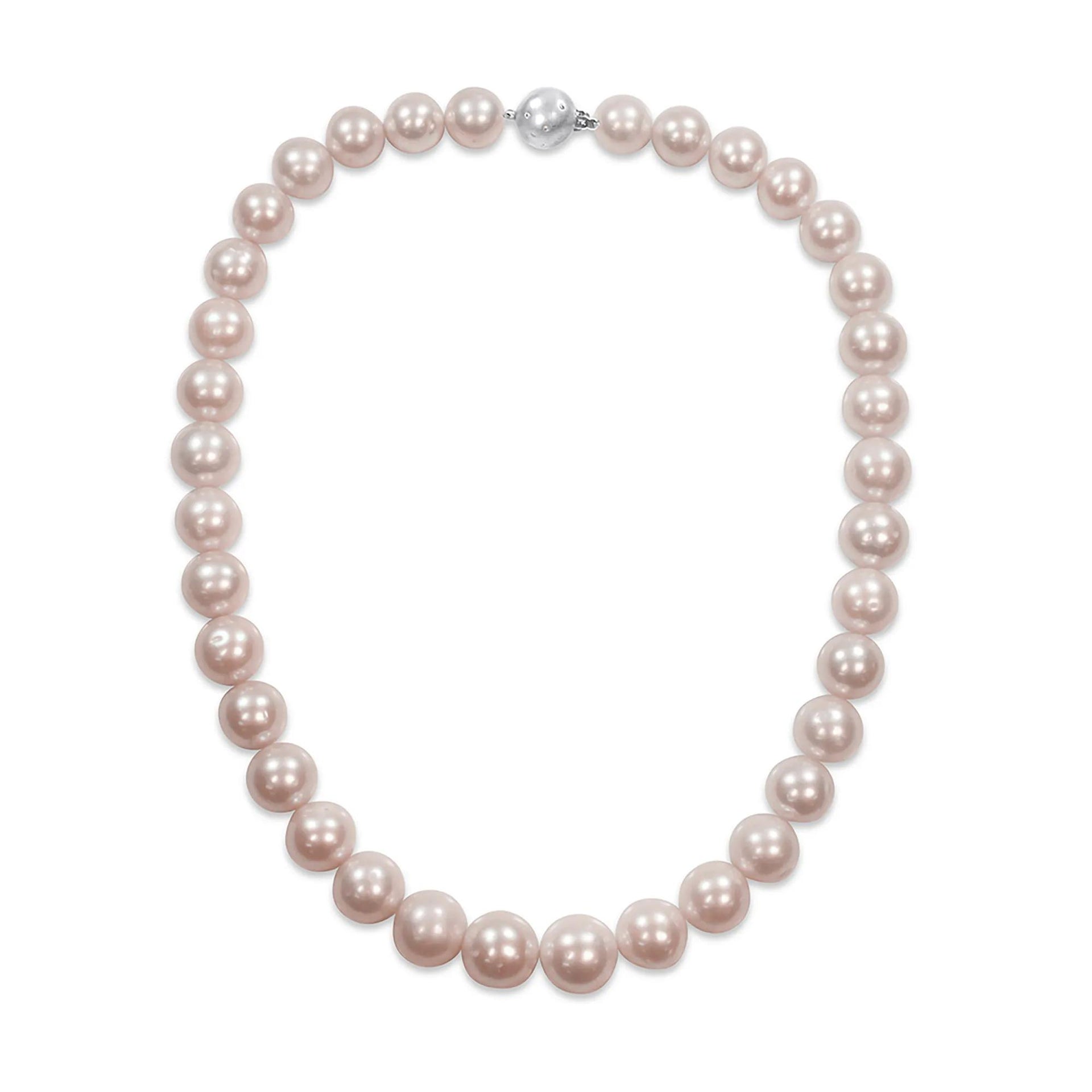 Pink Cultured Freshwater Pearl Necklace 14K White Gold Size 11-12mm