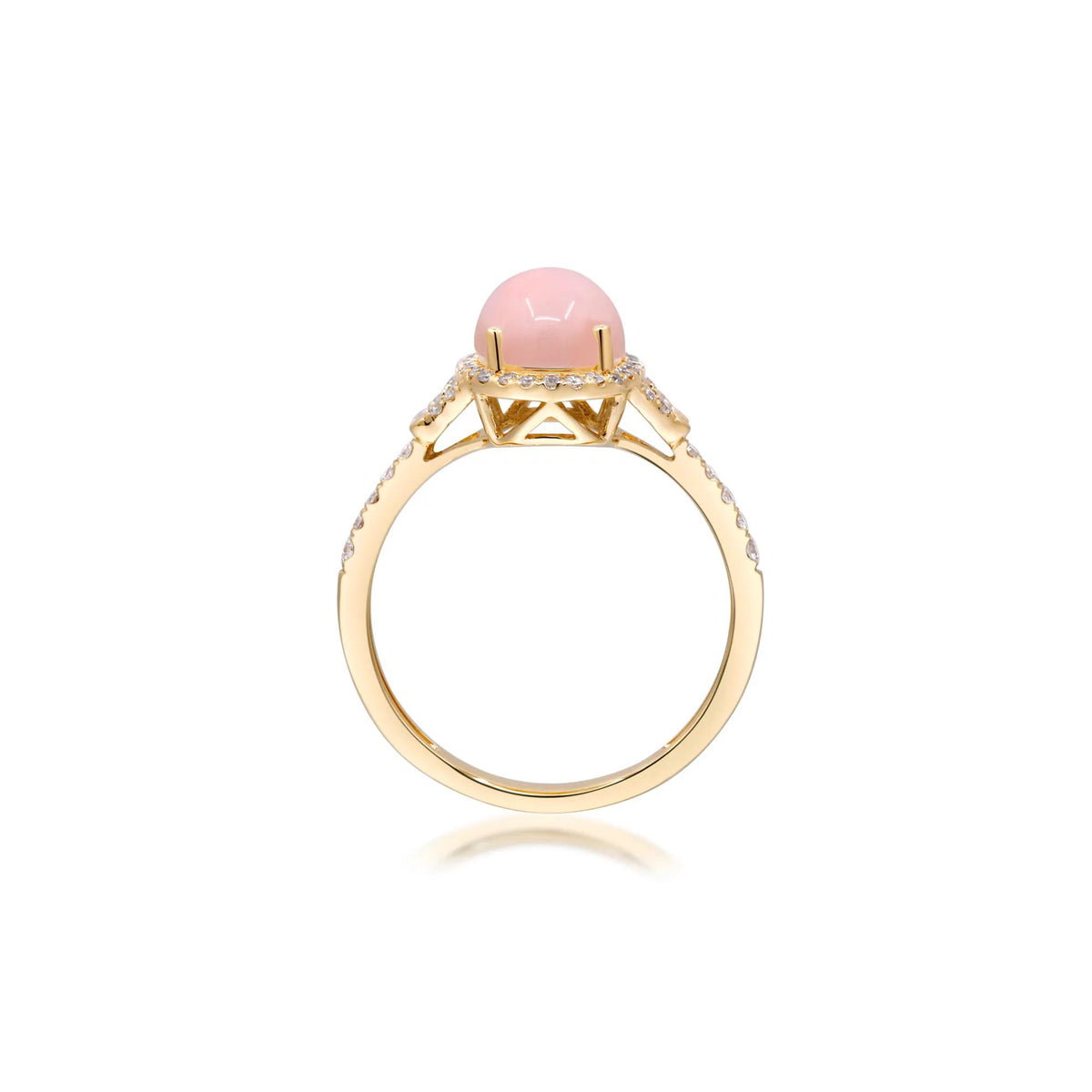 1/4 CT. Tw. Pink Opal and Diamond Halo Ring 10K Yellow Gold Size 8.5 2mm