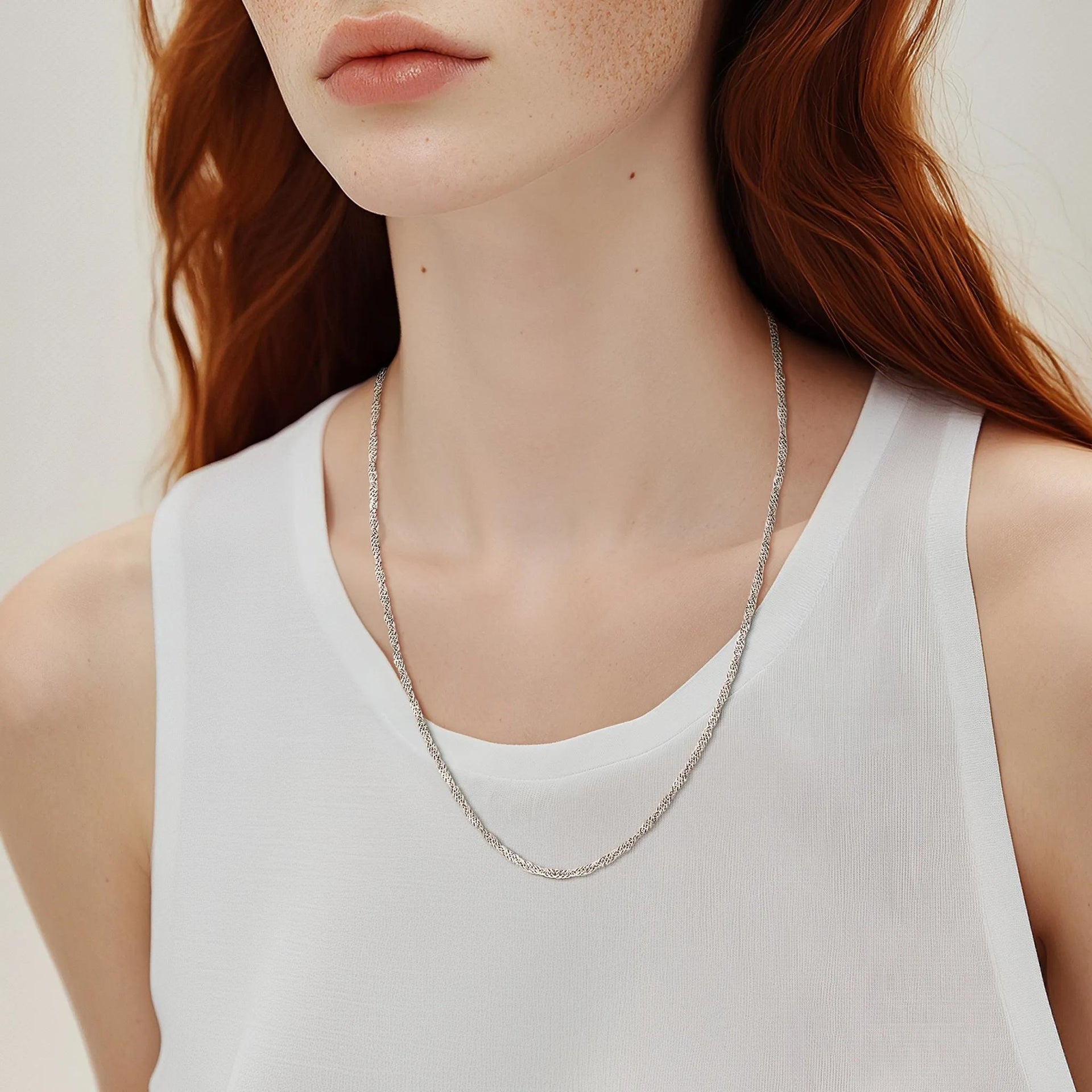 Platinum Singapore Chain Necklace White Size 22"