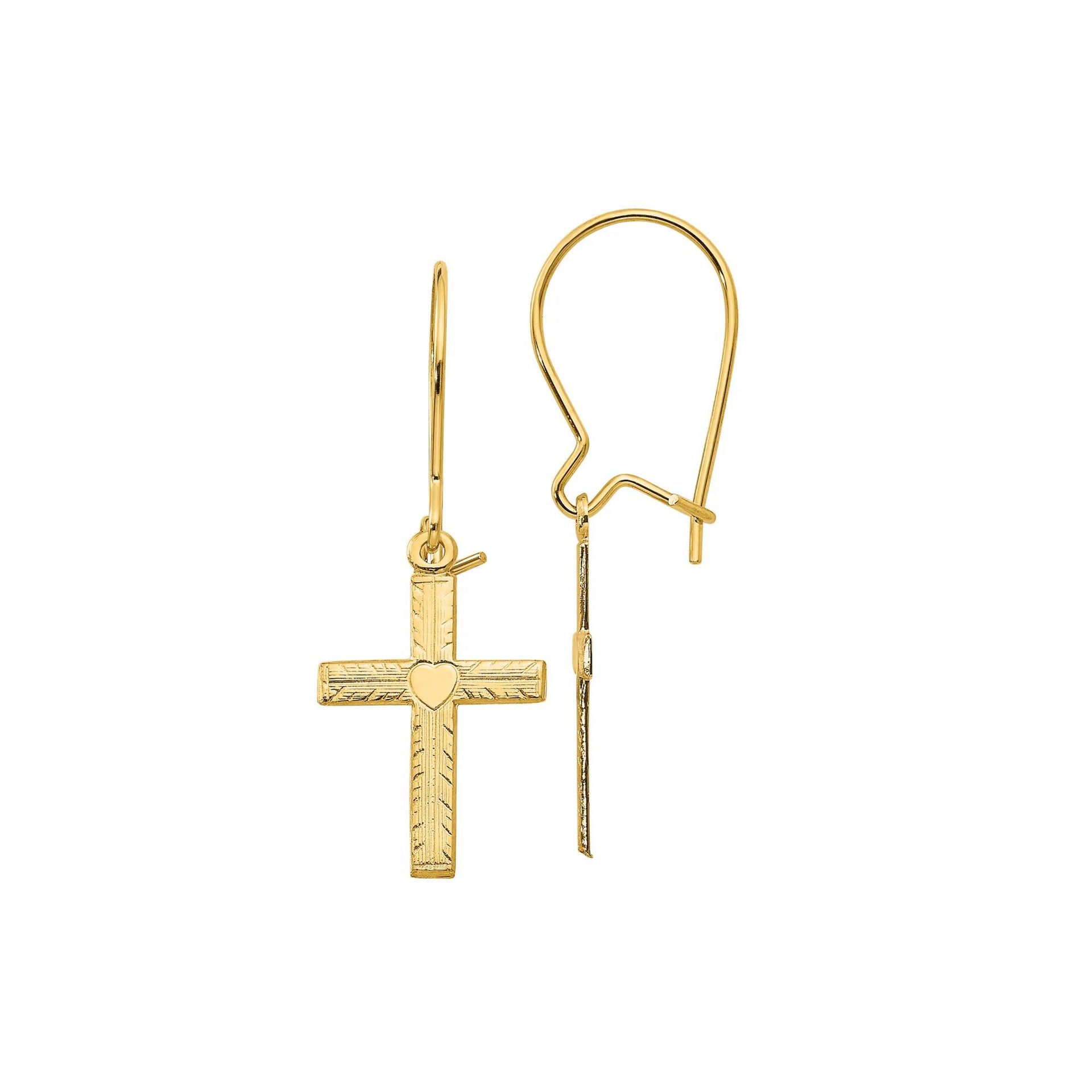 Polished and Satin Cross Drop Earrings 14K Yellow Gold Size 10.00mm