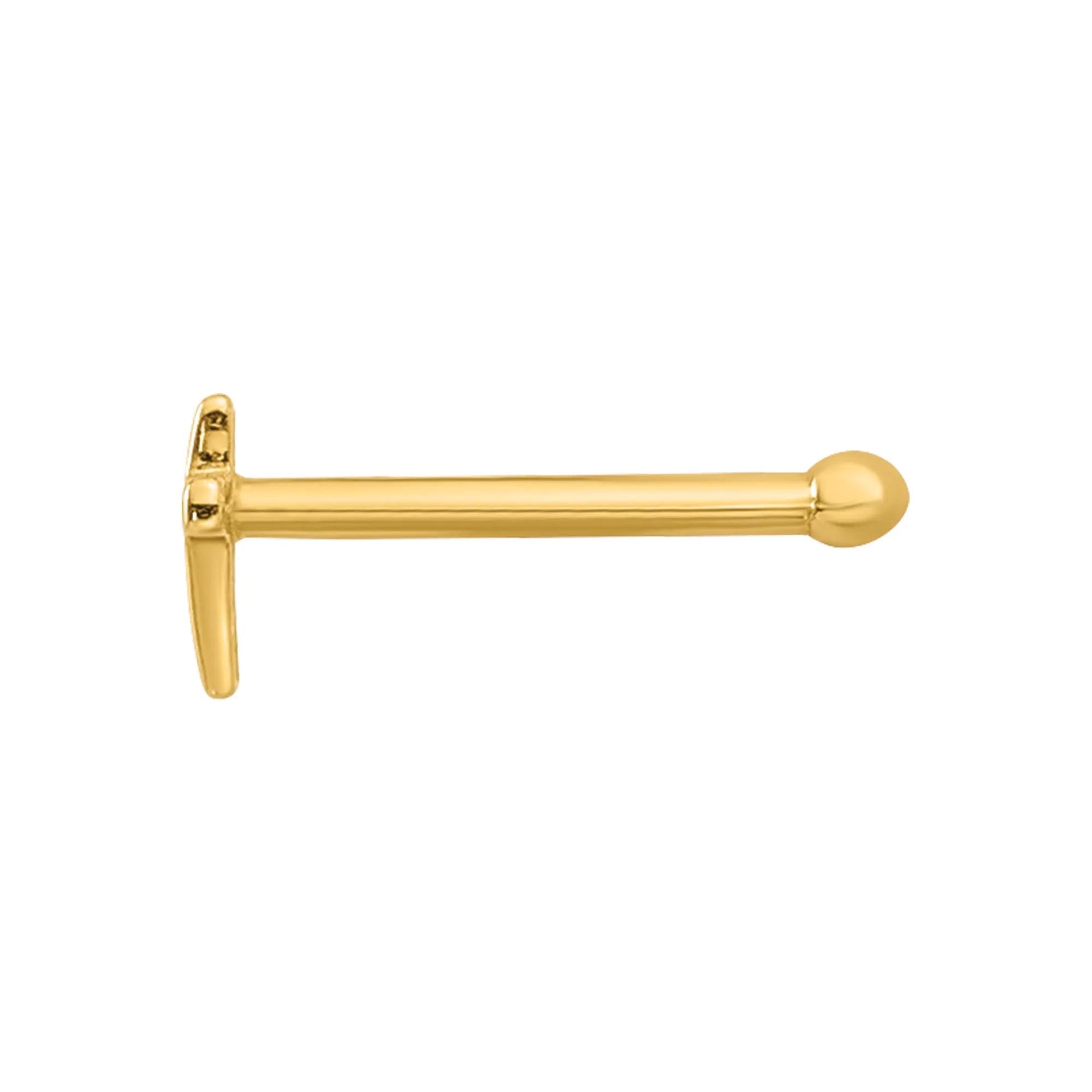 Polished Cross Nose Stud 14K Yellow Gold 20 Gauge Size 2.90mm