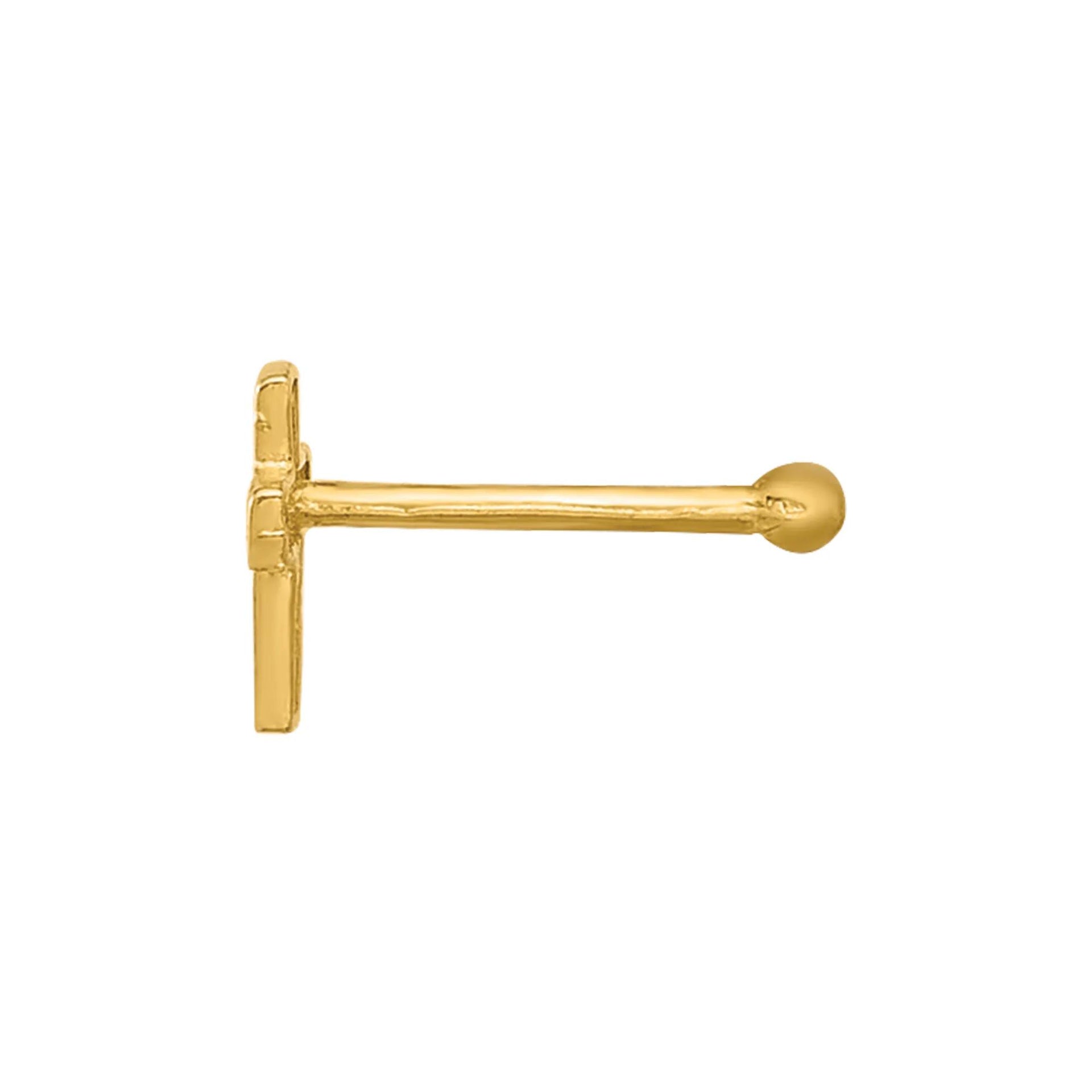 Polished Cross Nose Stud 14K Yellow Gold 22 Gauge Size 3.80mm