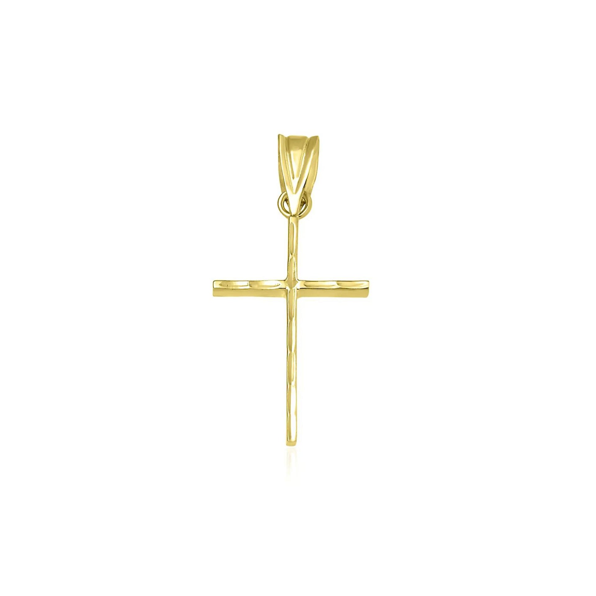 Polished Diamond Cut Cross 14K Yellow Gold Necklace