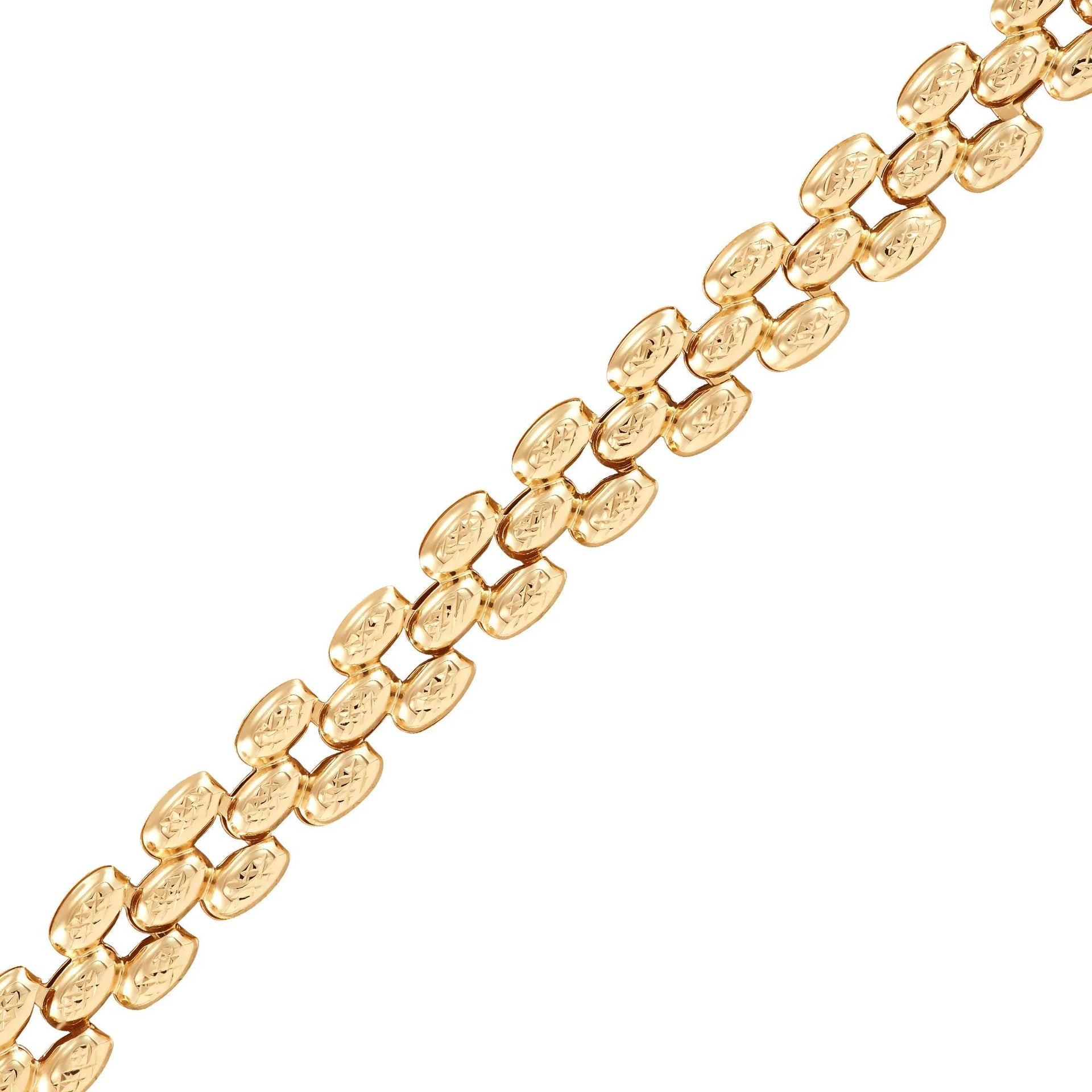 Polished Diamond-Cut Stampato Panther Chain 14K Yellow Gold Necklace Size 18"