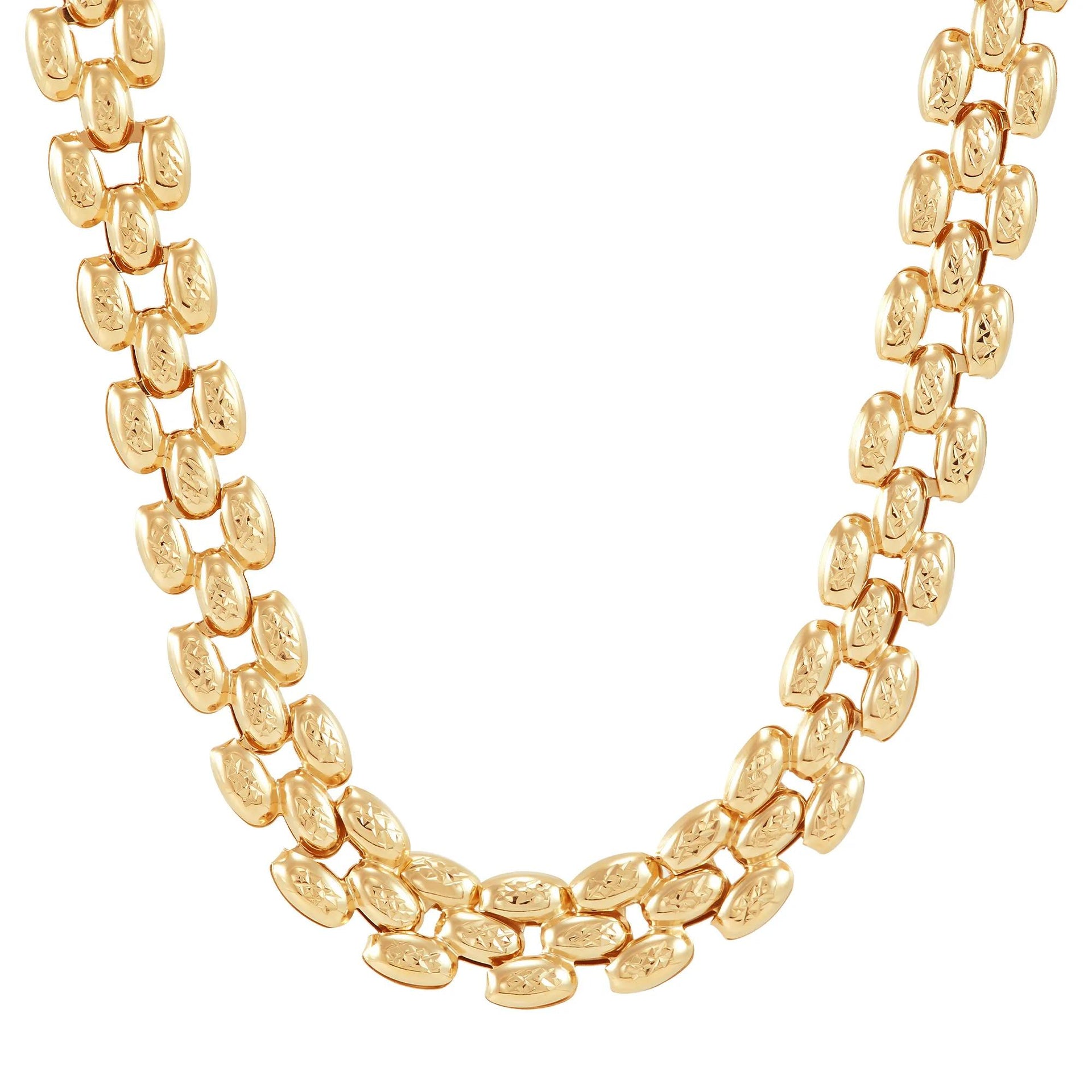 Polished Diamond-Cut Stampato Panther Chain 14K Yellow Gold Necklace Size 18"
