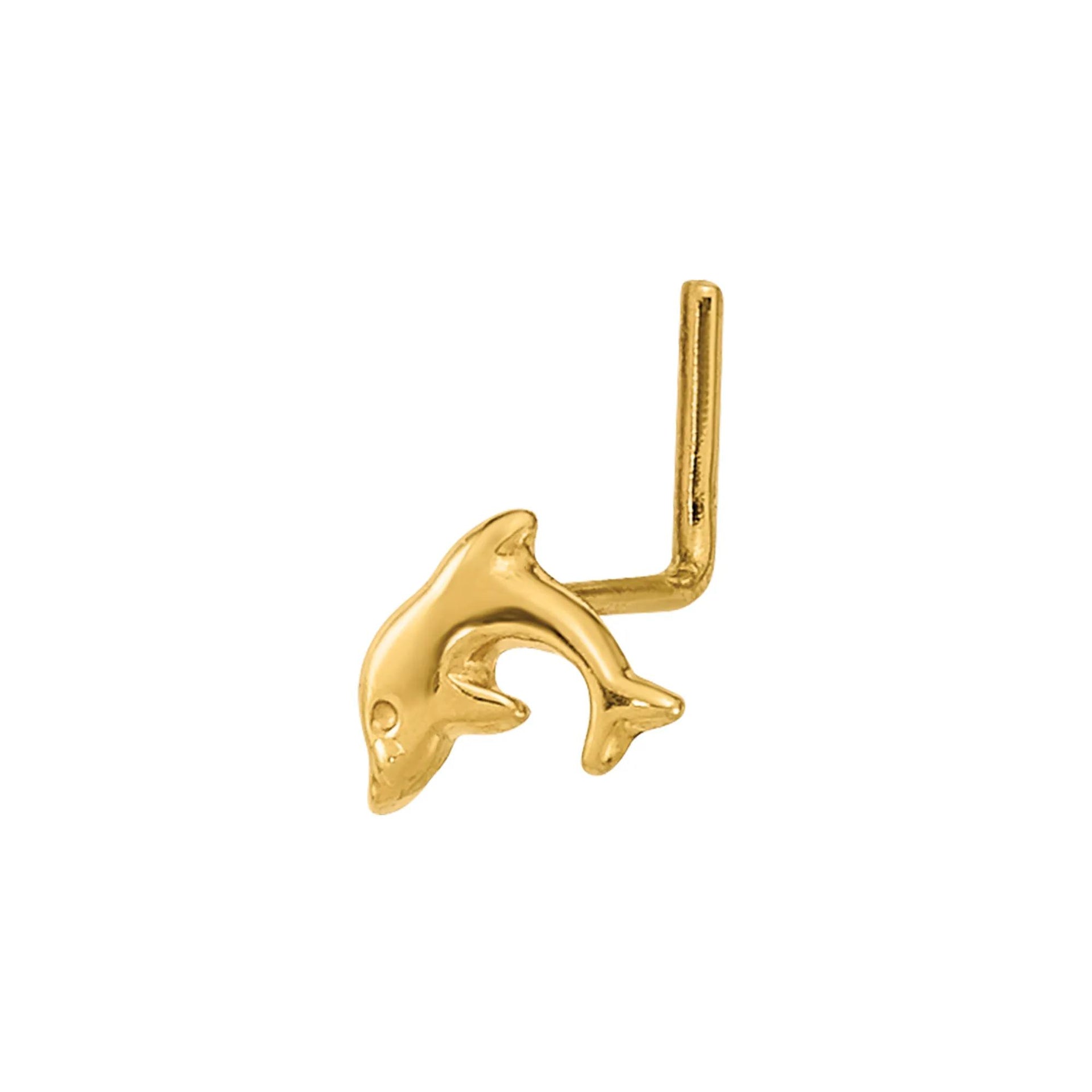 Polished Dolphin Nose Stud 14K Yellow Gold 22 Gauge Size 4.20mm